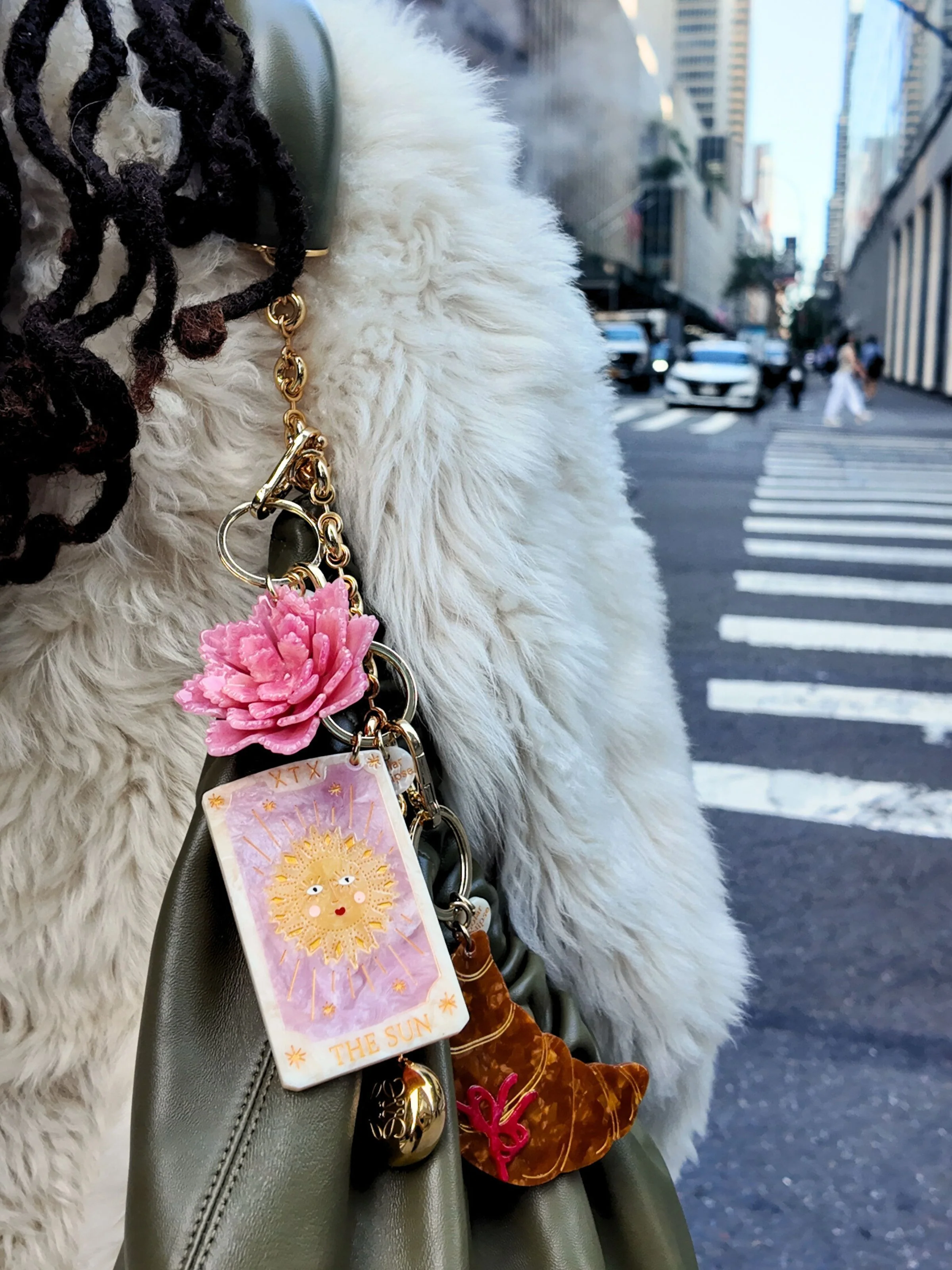 Hand-painted Sun Tarot Card Bag Charm + Keychain - Image 3