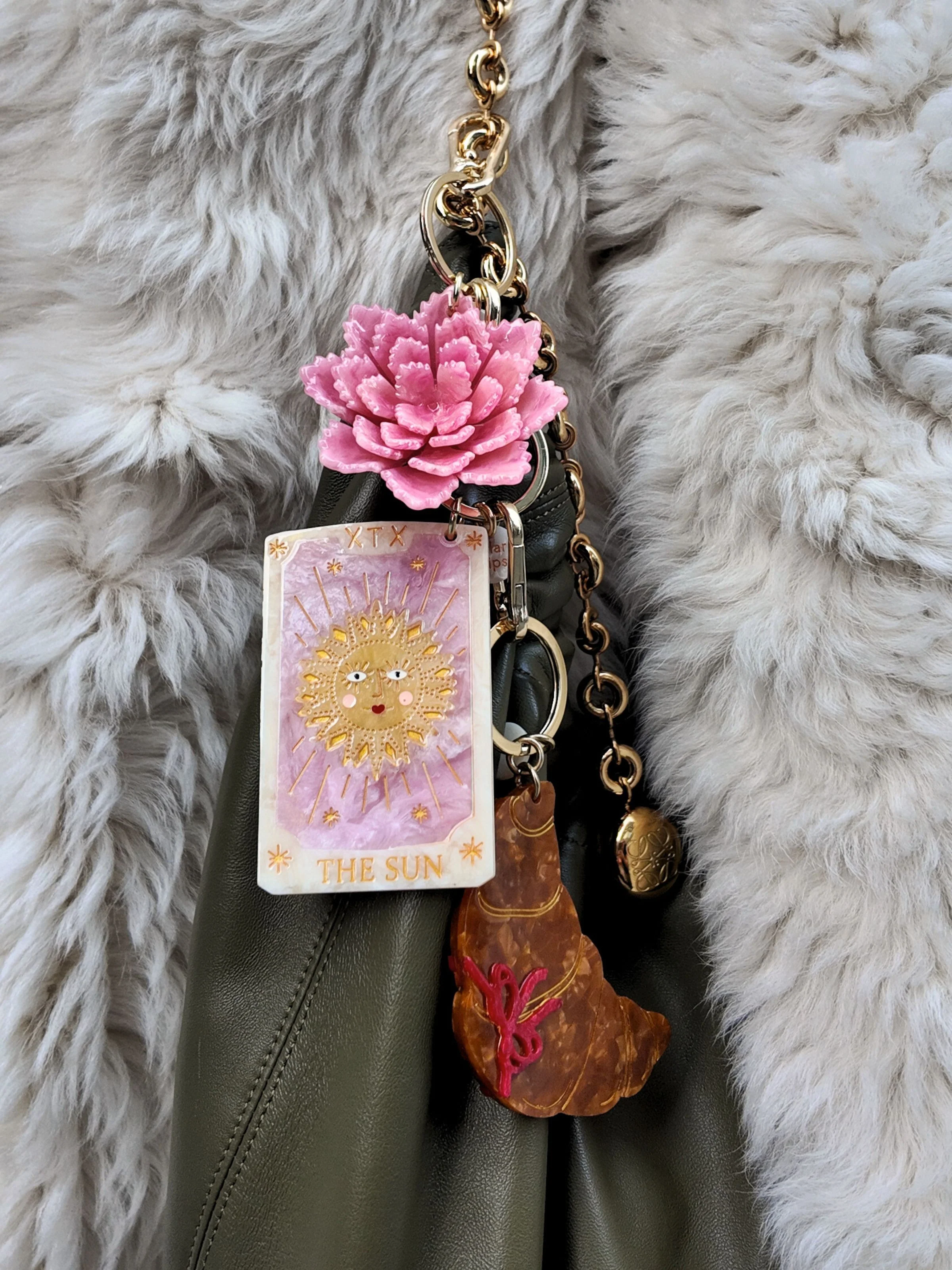 Hand-painted Sun Tarot Card Bag Charm + Keychain - Image 4