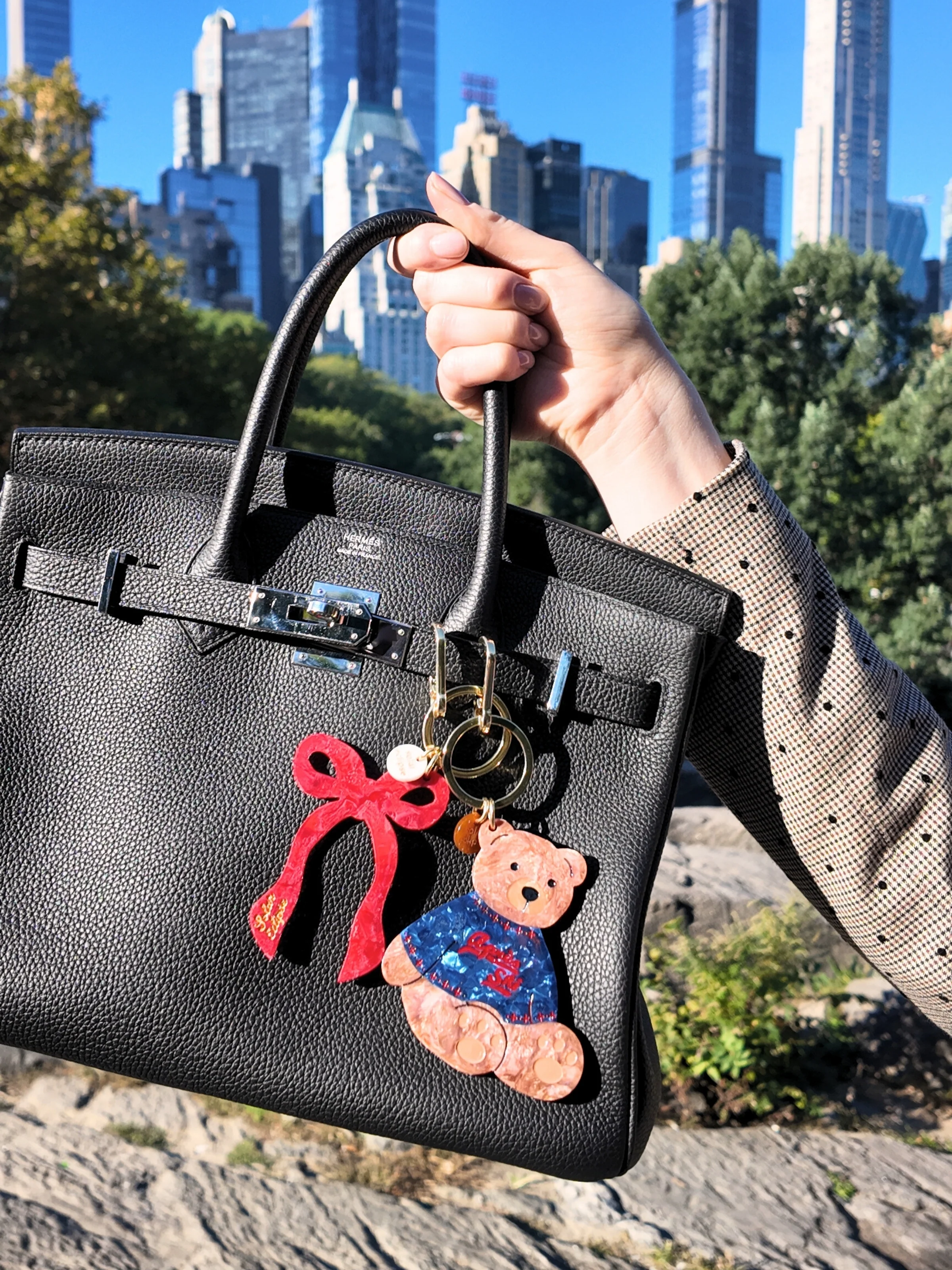 Hand-painted Apres Ski Teddy Bear Bag Charm + Keychain - Image 2