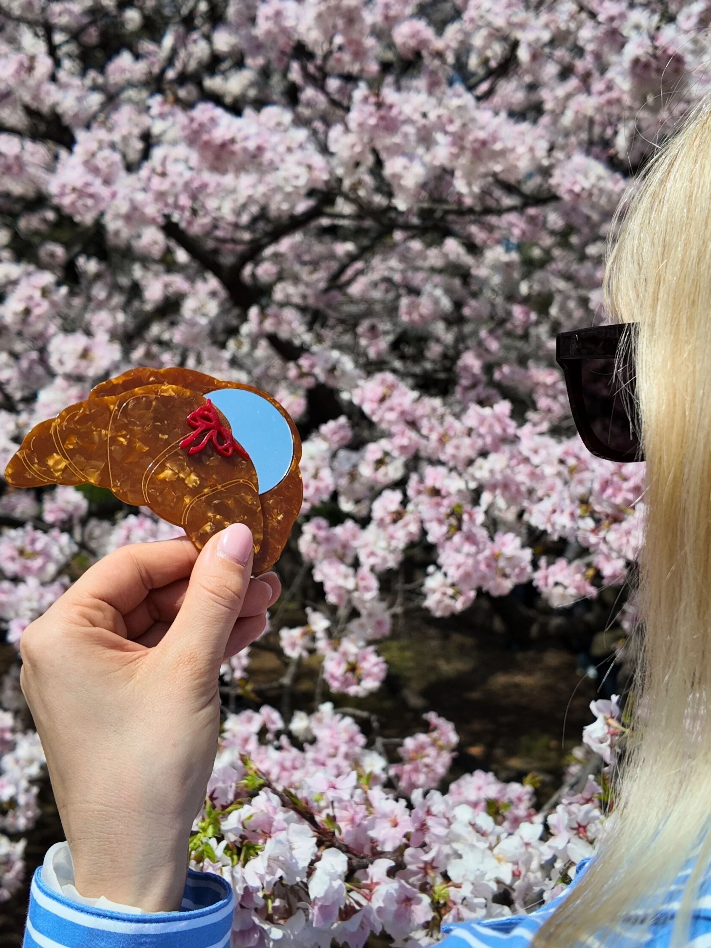 Hand-painted Bow Croissant Compact Mirror | Eco-Friendly - Image 5