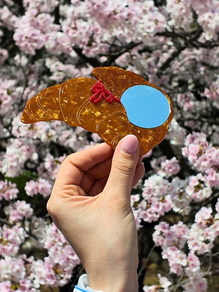 Hand-painted Bow Croissant Compact Mirror | Eco-Friendly - Image 6