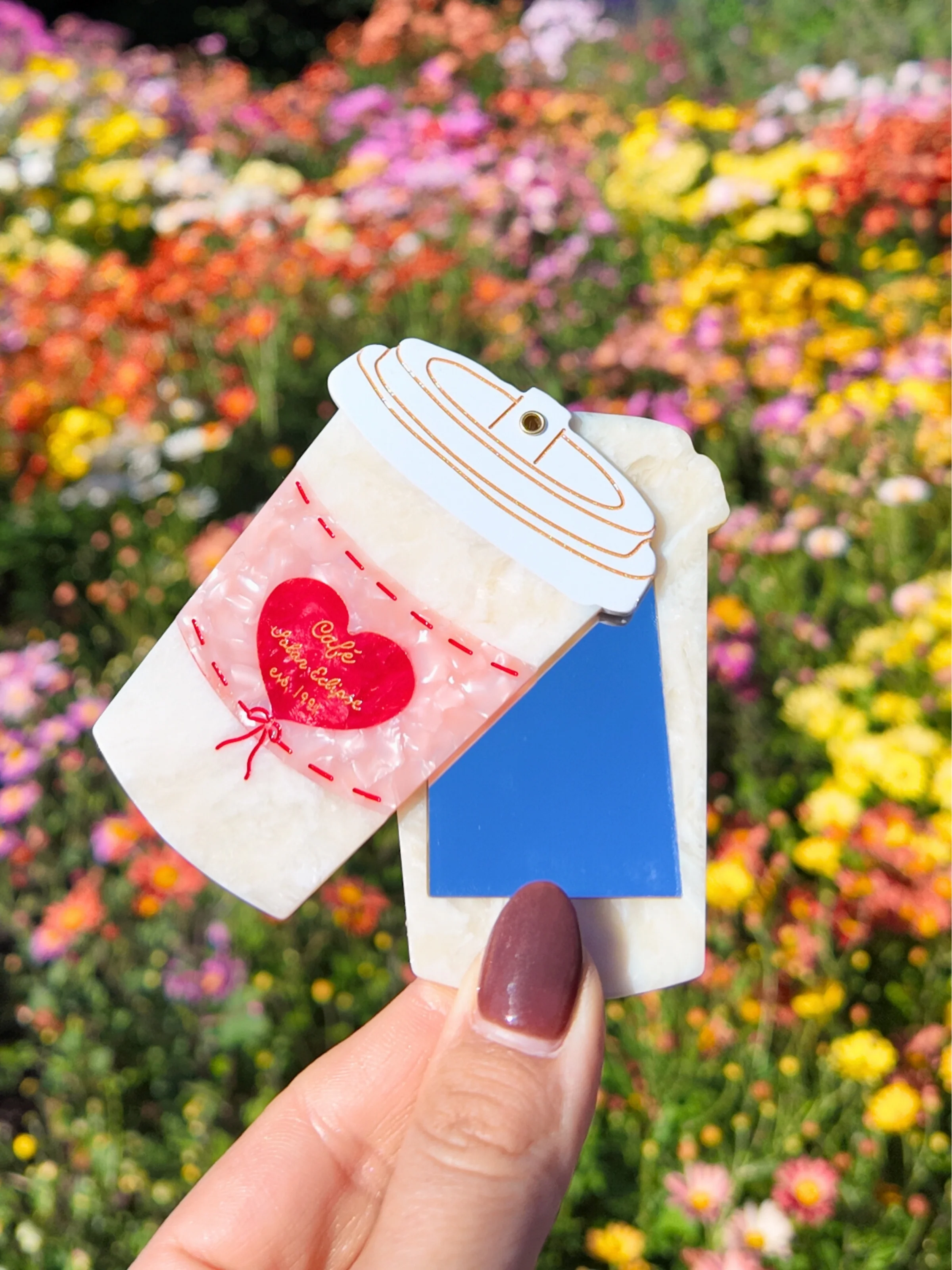Hand-painted Cafe Coffee Compact Mirror | Eco-Friendly - Image 2