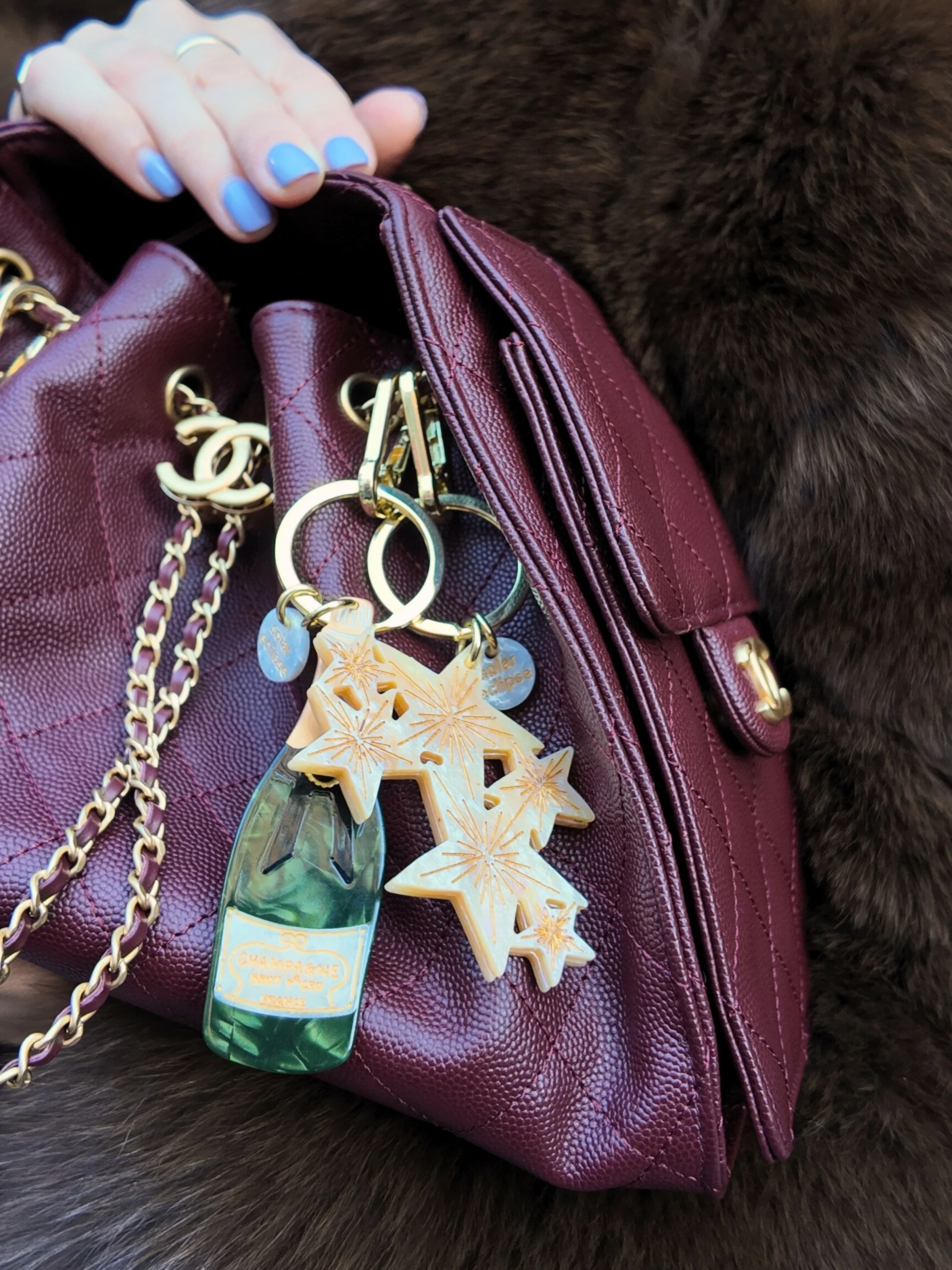 Hand-painted Celestial Stars Bag Charm + Keychain - Image 4