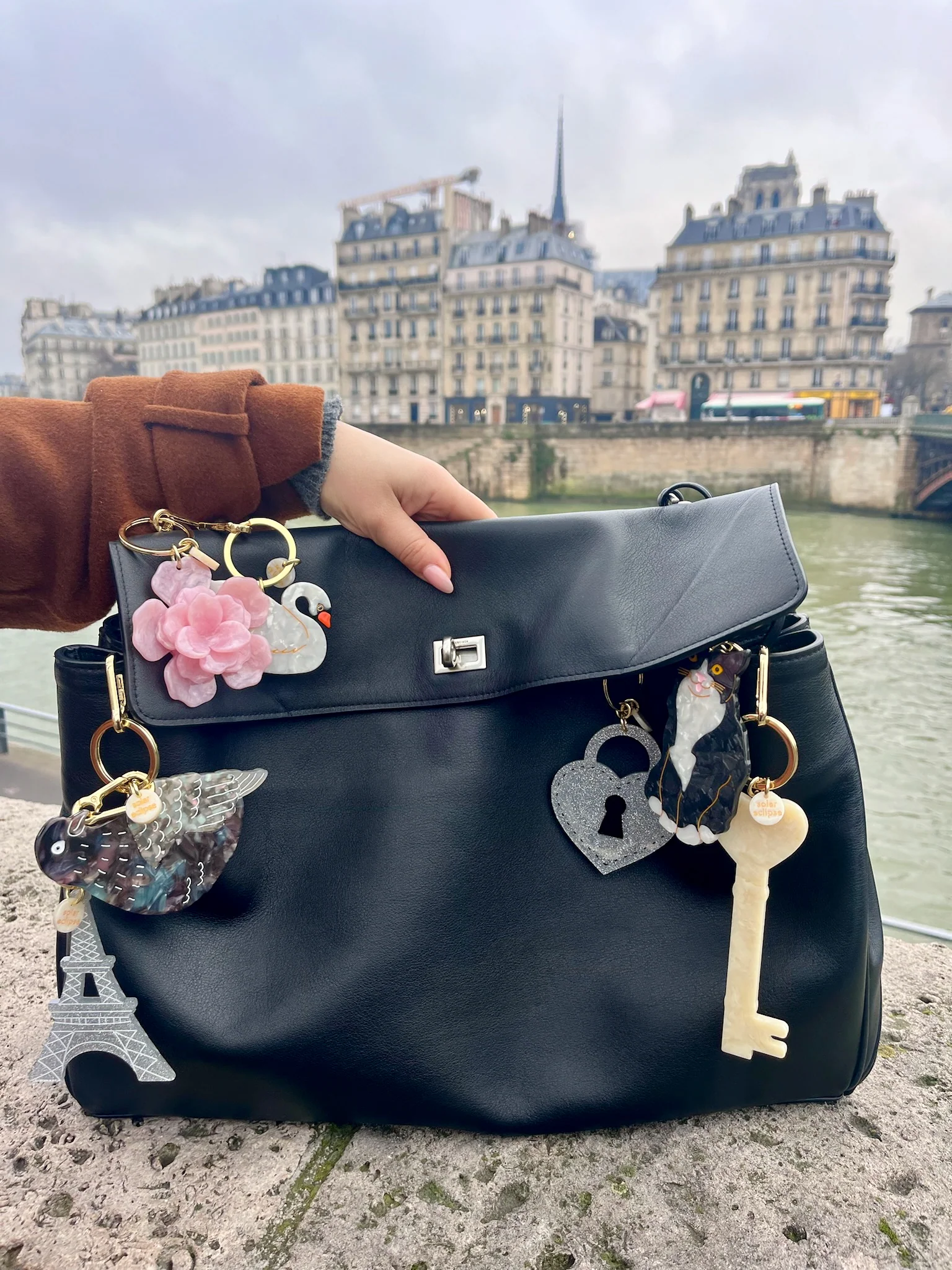 Hand-painted Eiffel Tower Bag Charm + Keychain | Eco-Friendly - Image 11