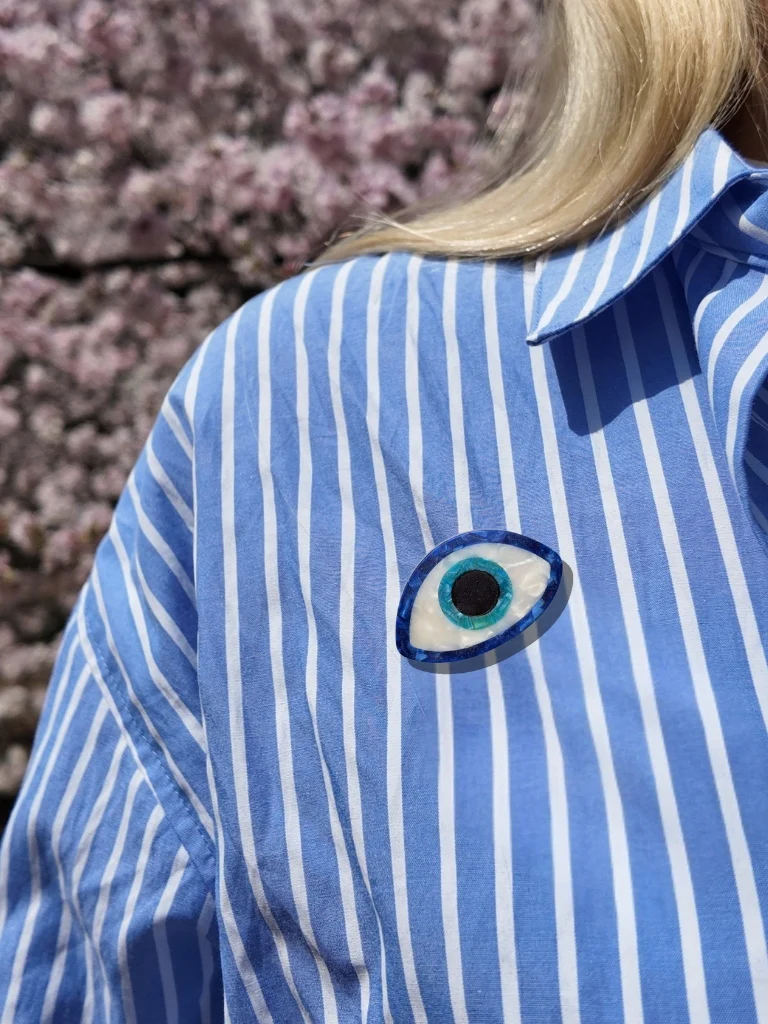 Hand-painted Evil Eye Brooch Pin - Image 2
