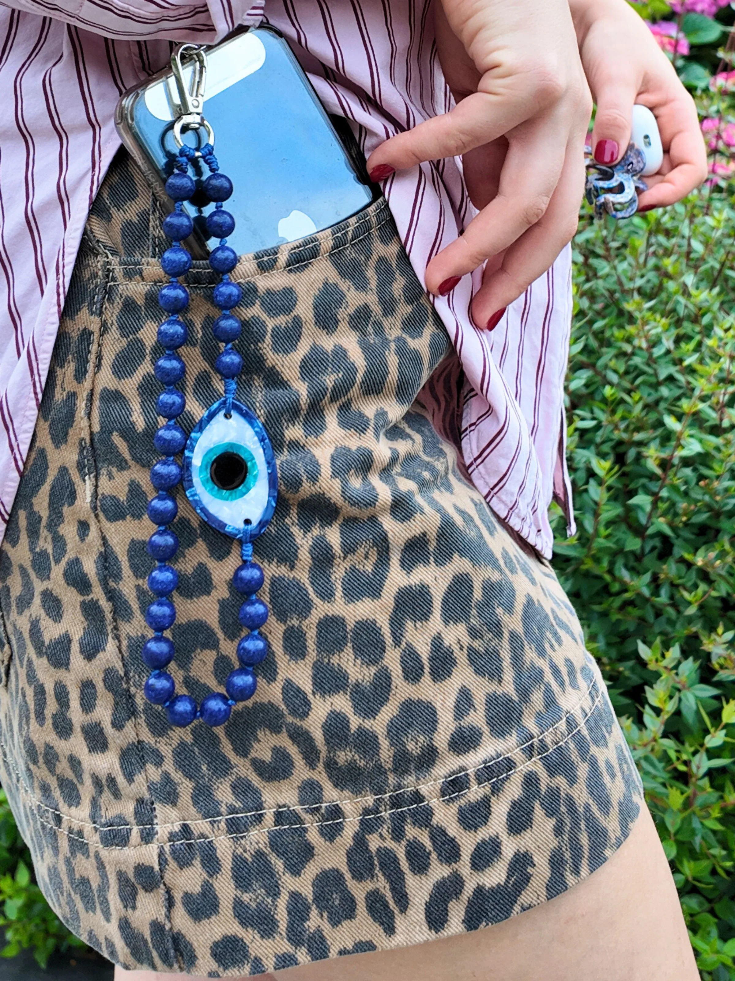 Hand-painted Evil Eye Gemstone Bracelet Phone Chain - Image 3