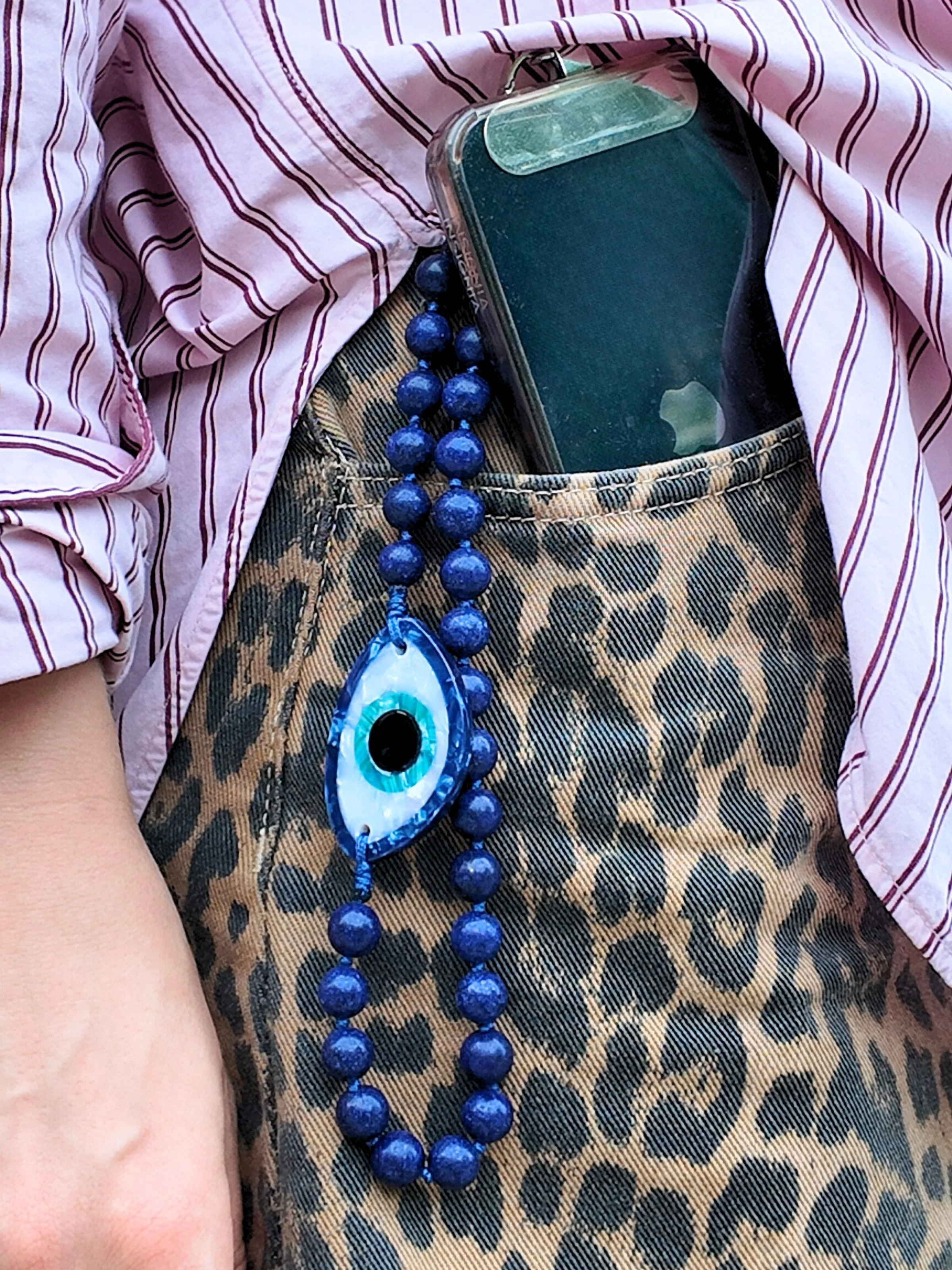Hand-painted Evil Eye Gemstone Bracelet Phone Chain - Image 4