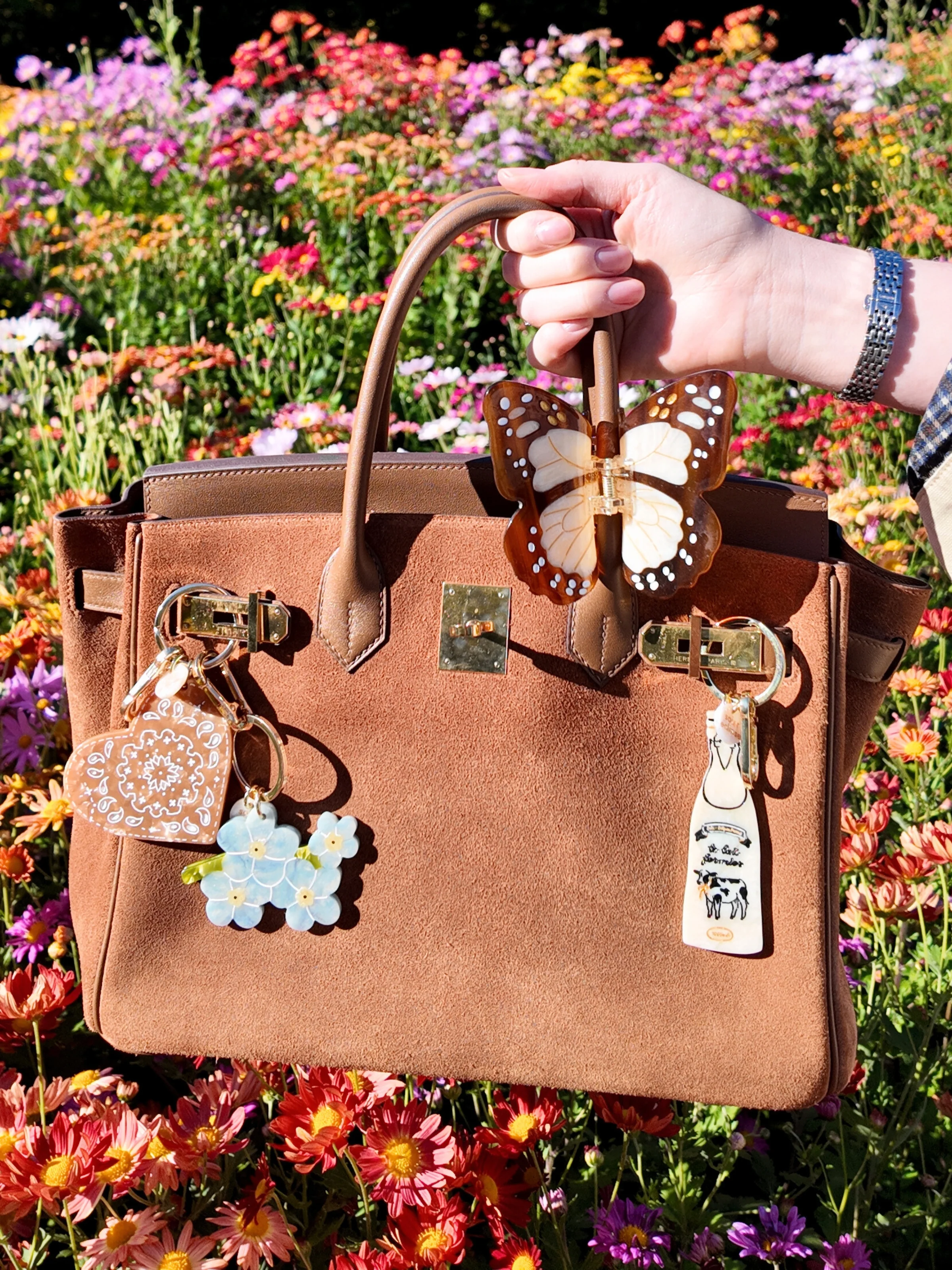 Hand-painted Forget-Me-Not Bag Charm + Keychain | Eco-Friendly - Image 6
