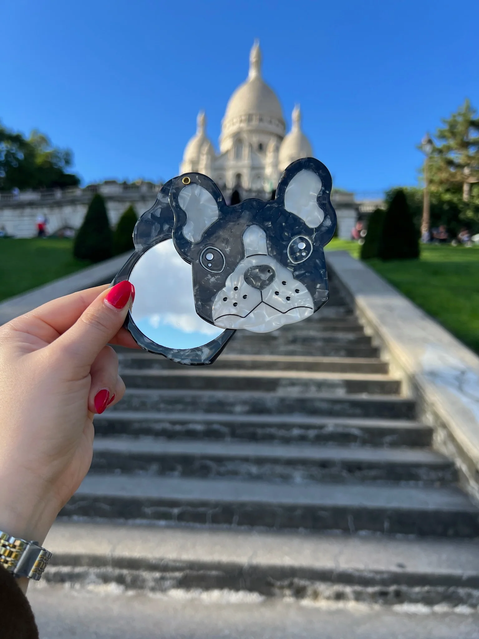 Hand-painted Frenchie Dog Compact Mirror | Eco-Friendly - Image 4