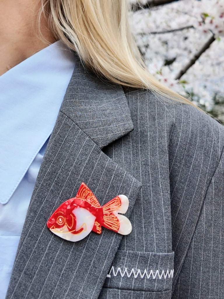 Hand-painted Goldfish Brooch Pin - Image 2