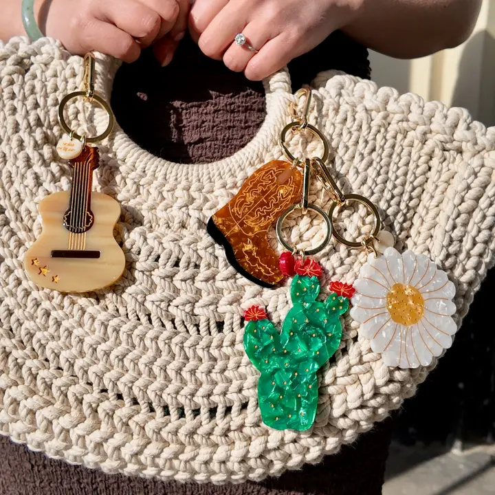 Hand-painted Daisy Bag Charm + Keychain | Eco-Friendly - Image 4