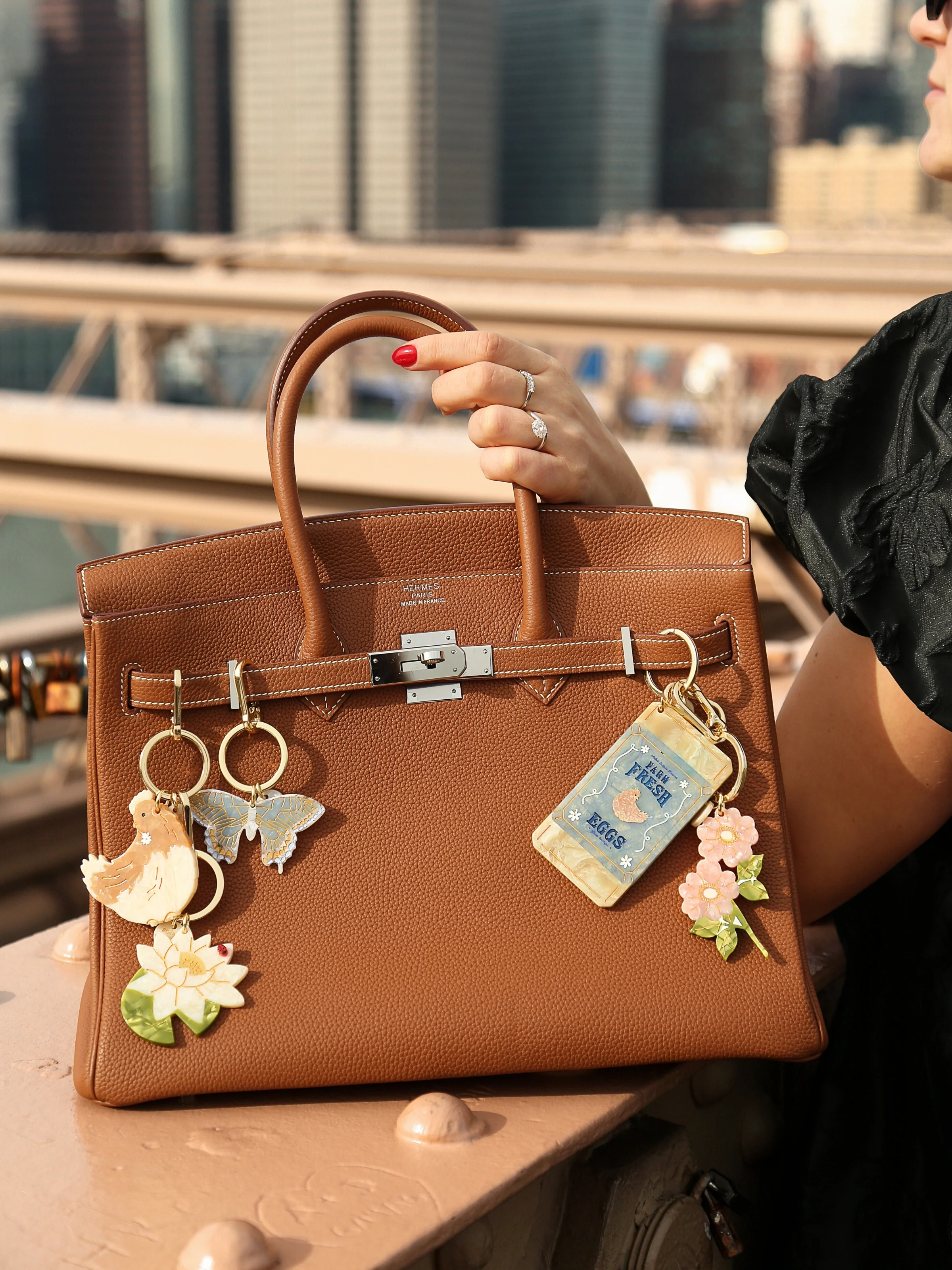 Hand-painted Lotus Bag Charm + Keychain | Eco-Friendly - Image 3