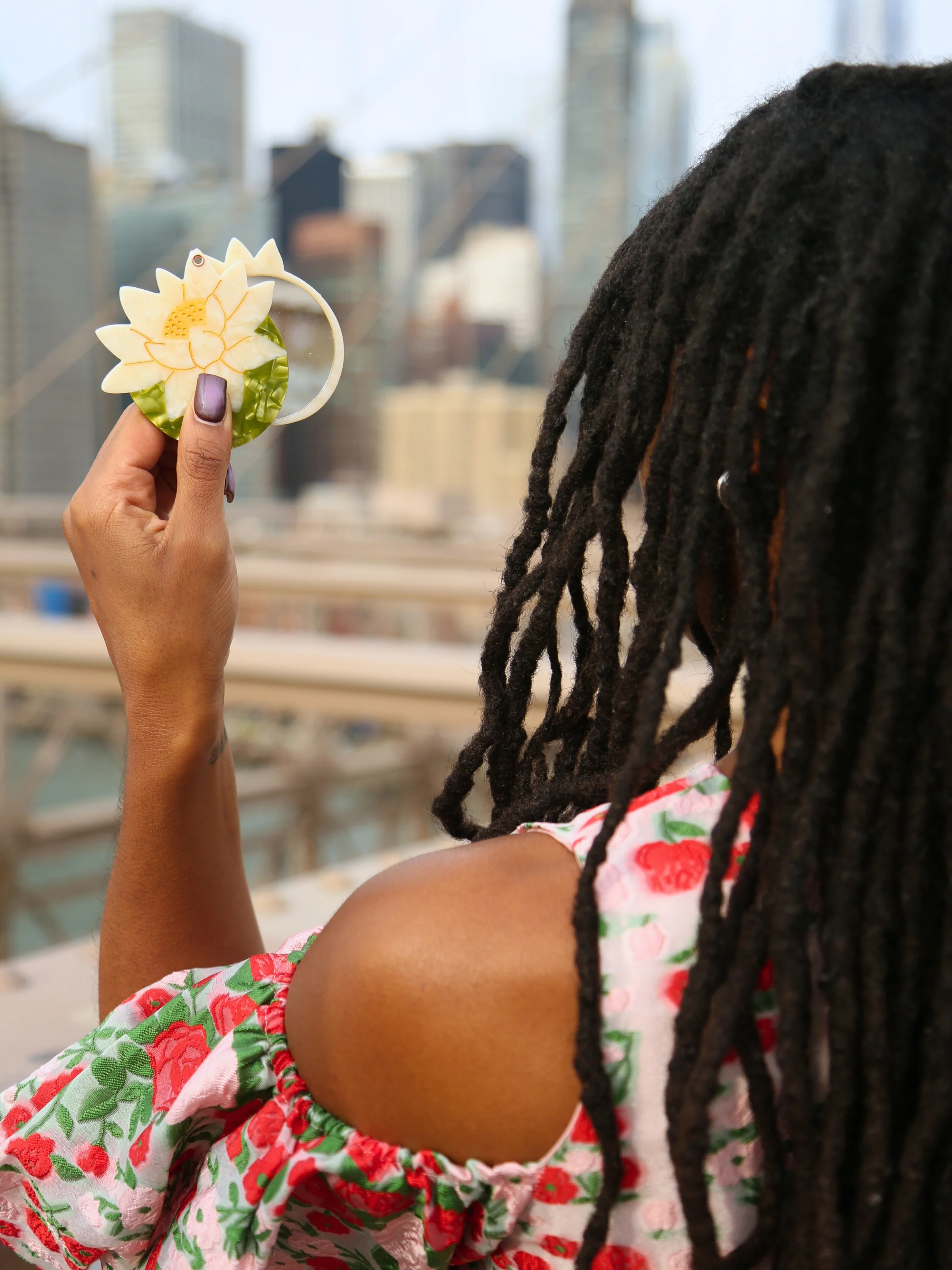 Hand-painted Lotus Compact Mirror | Eco-Friendly - Image 2