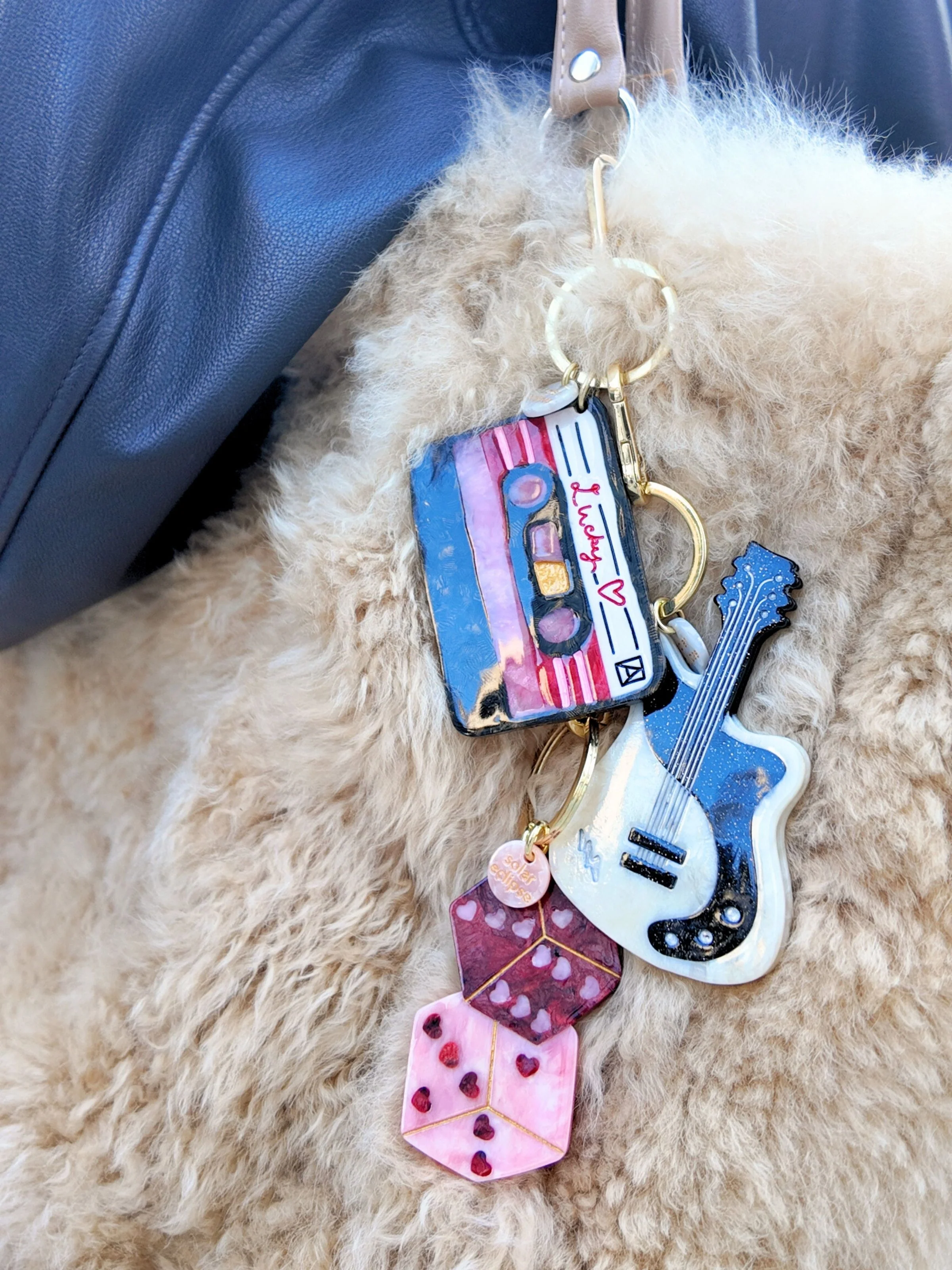 Hand-painted Lucky Cassette Bag Charm + Keychain - Image 3