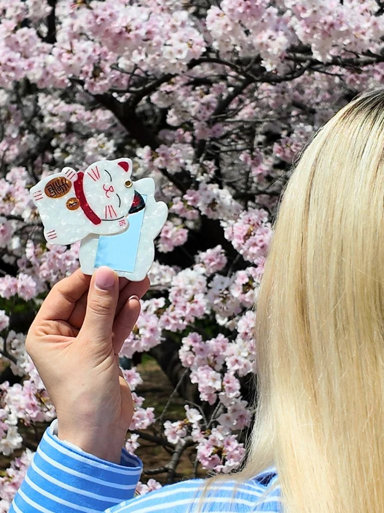 Hand-painted Lucky Cat Compact Mirror | Eco-Friendly - Image 2