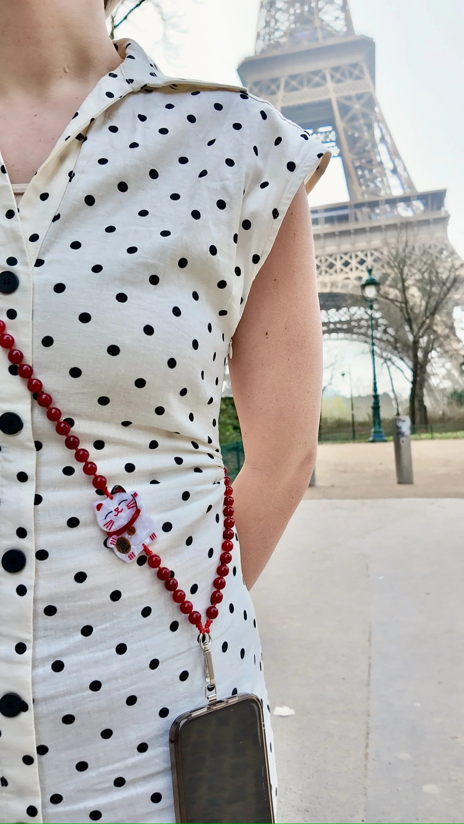 Hand-painted Lucky Cat Gemstone Crossbody Phone Chain - Image 3