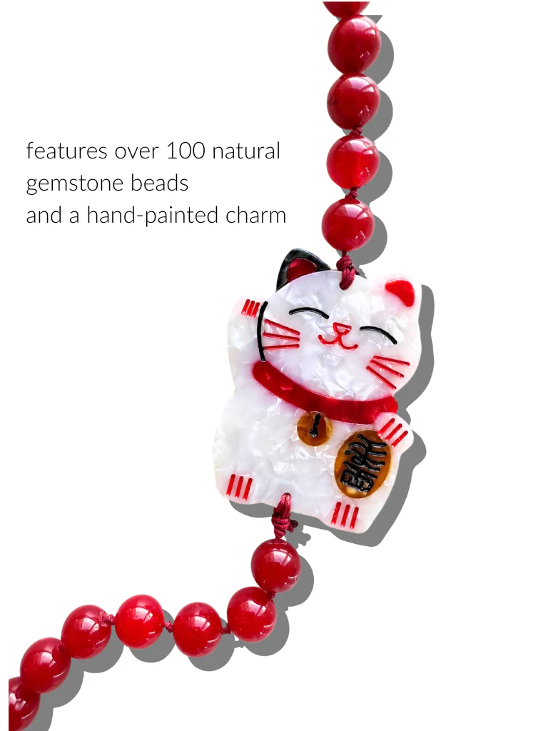 Hand-painted Lucky Cat Gemstone Crossbody Phone Chain - Image 5