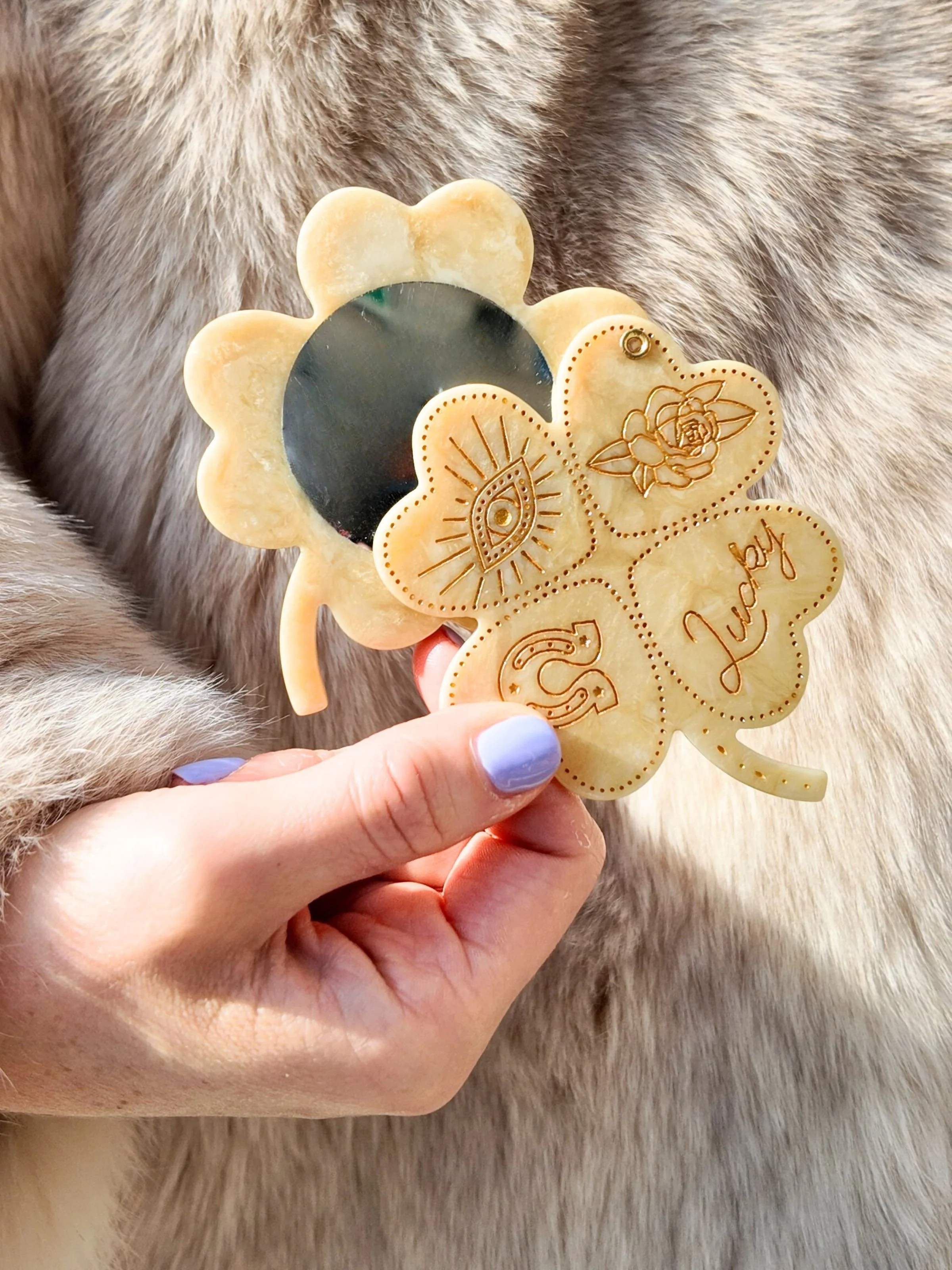 Hand-painted Lucky Clover Compact Mirror | Eco-Friendly - Image 2