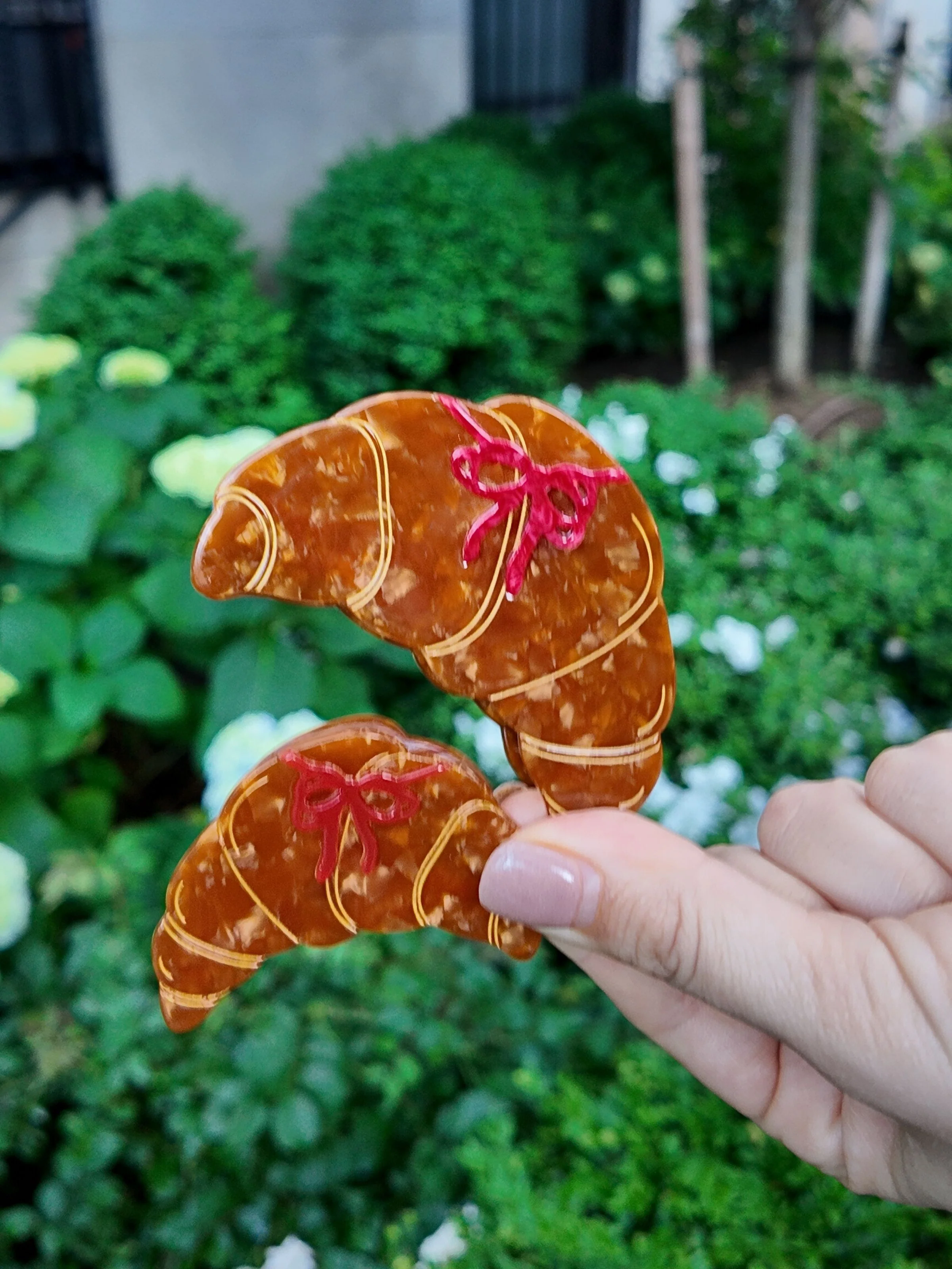 Hand-Painted Mini Bow Croissant Claw Hair Clip | Eco-Friendly - Image 3