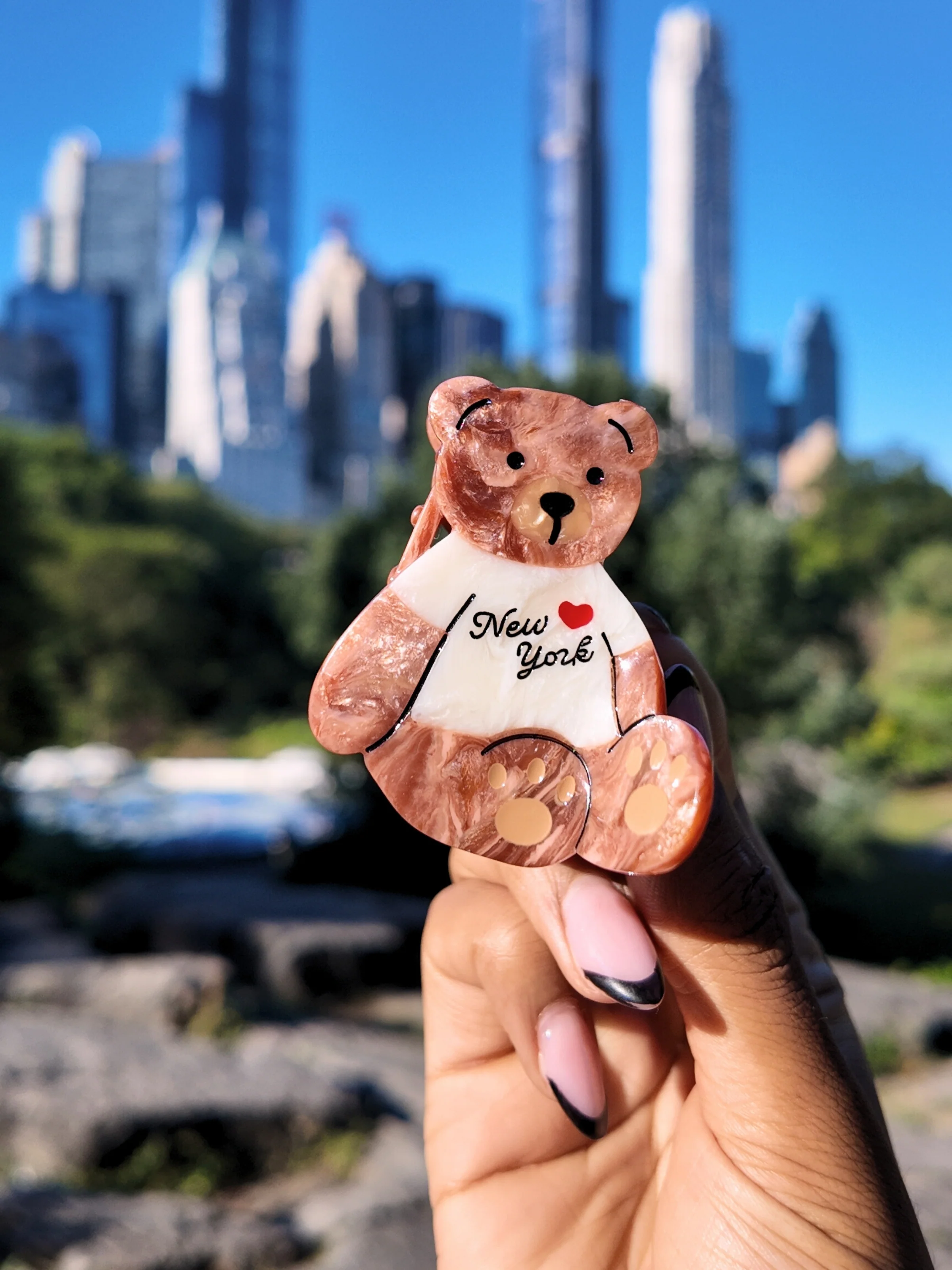 Hand-painted Mini New York Teddy Bear Hair Claw Clip | Eco-Friendly - Image 2