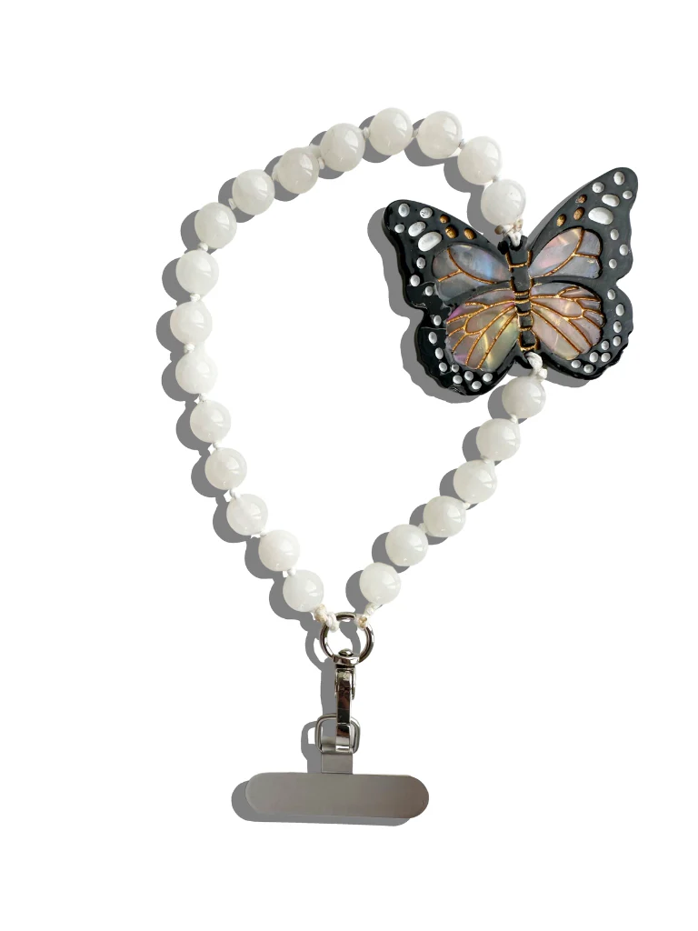 Hand-painted Monarch Butterfly Gemstone Bracelet Phone Chain - Image 10