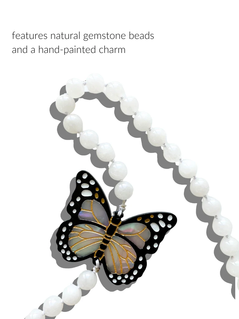 Hand-painted Monarch Butterfly Gemstone Bracelet Phone Chain - Image 11