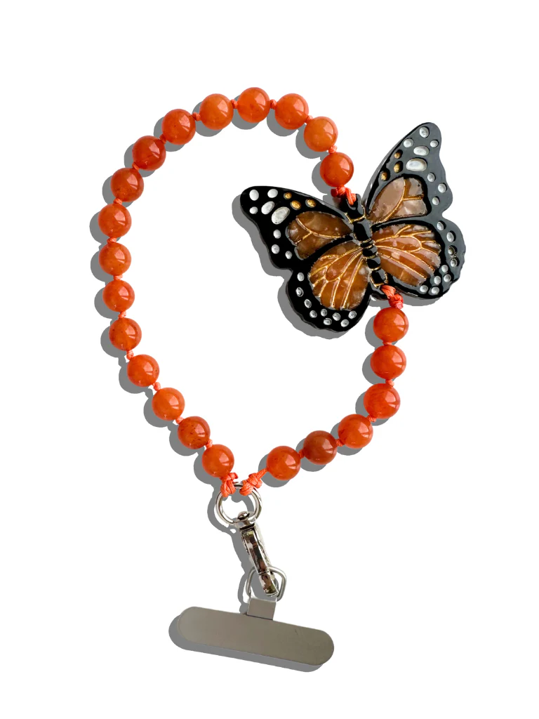 Hand-painted Monarch Butterfly Gemstone Bracelet Phone Chain - Image 3