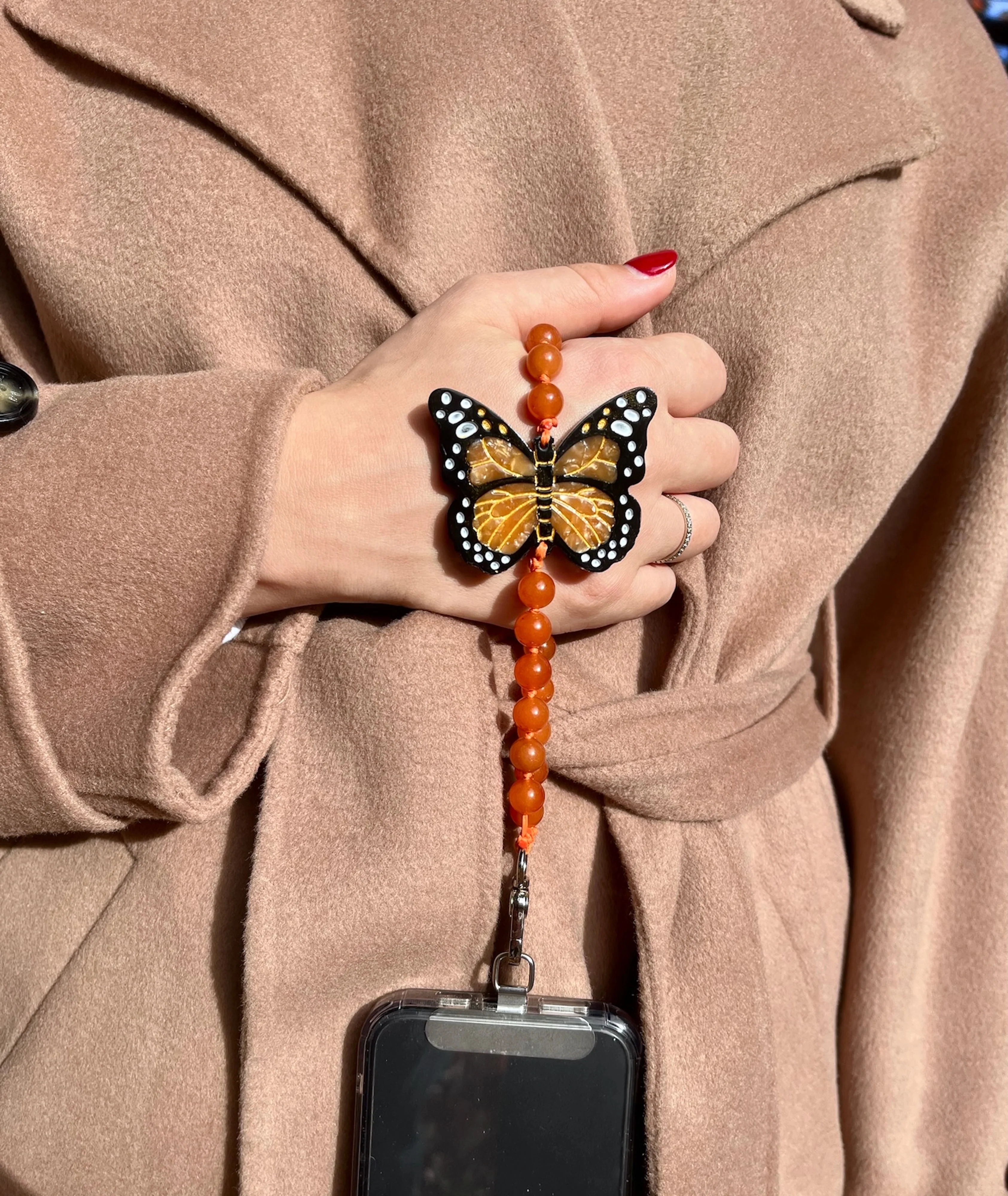Hand-painted Monarch Butterfly Gemstone Bracelet Phone Chain - Image 7