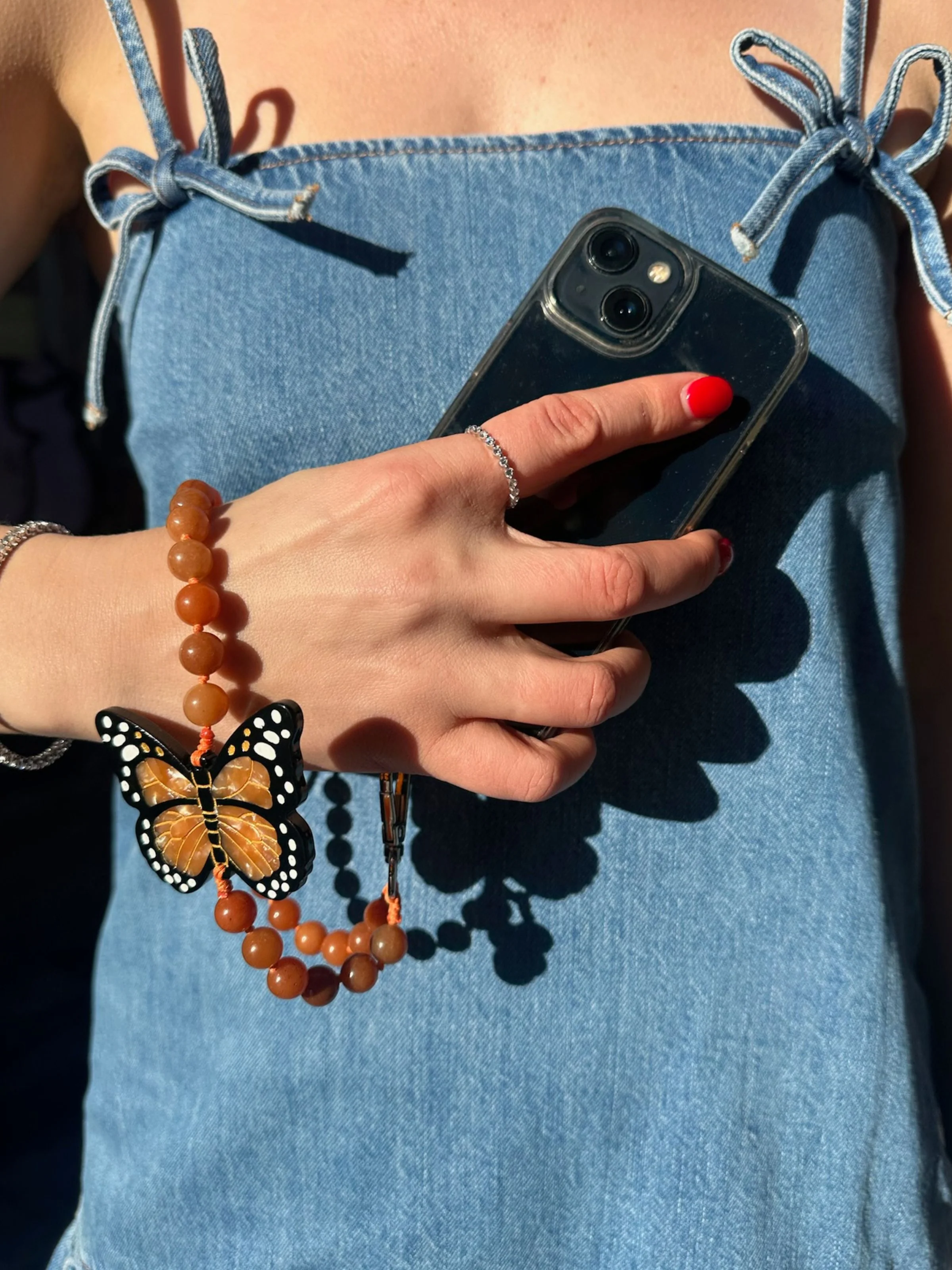 Hand-painted Monarch Butterfly Gemstone Bracelet Phone Chain - Image 8