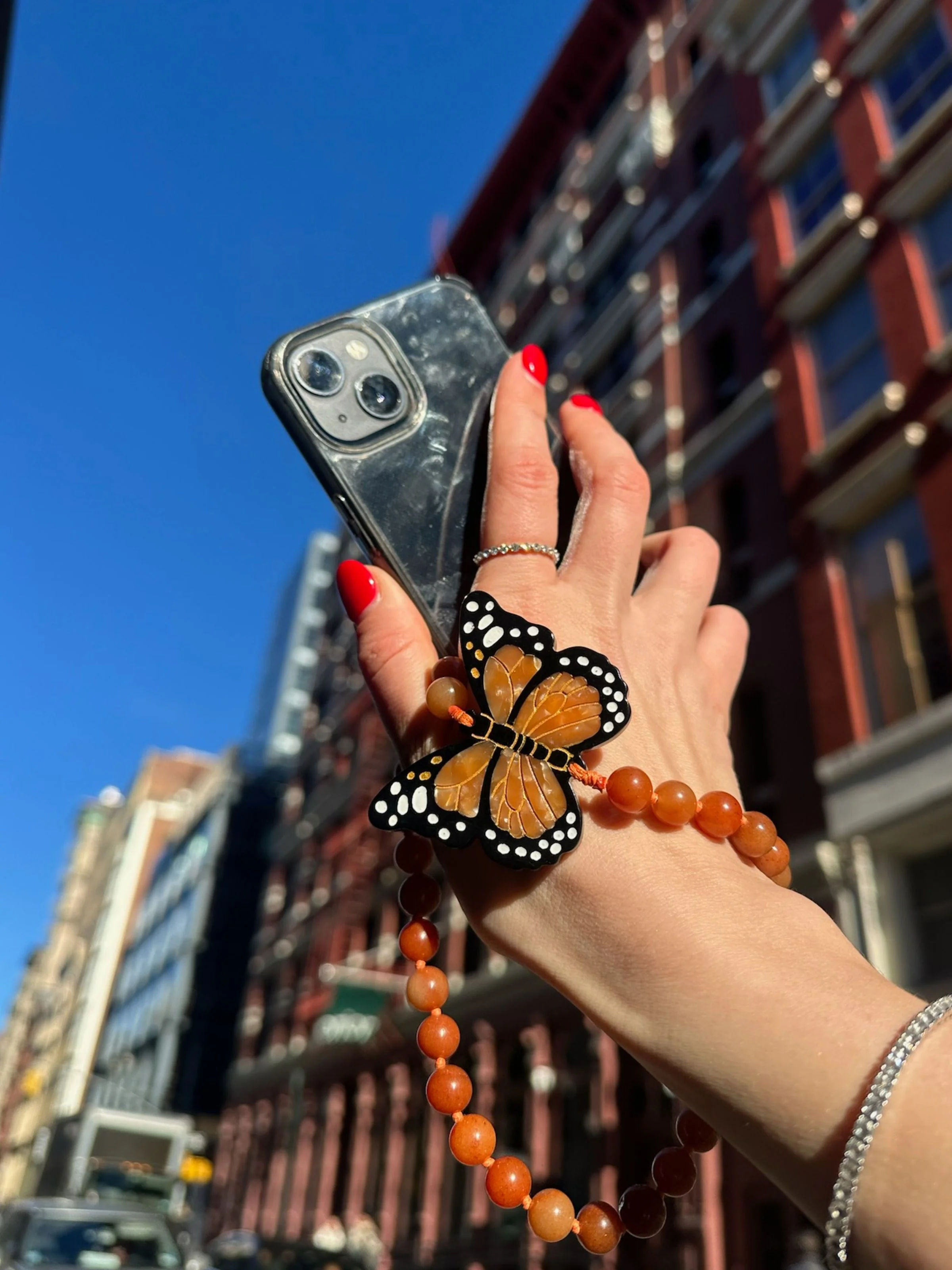 Hand-painted Monarch Butterfly Gemstone Bracelet Phone Chain - Image 9