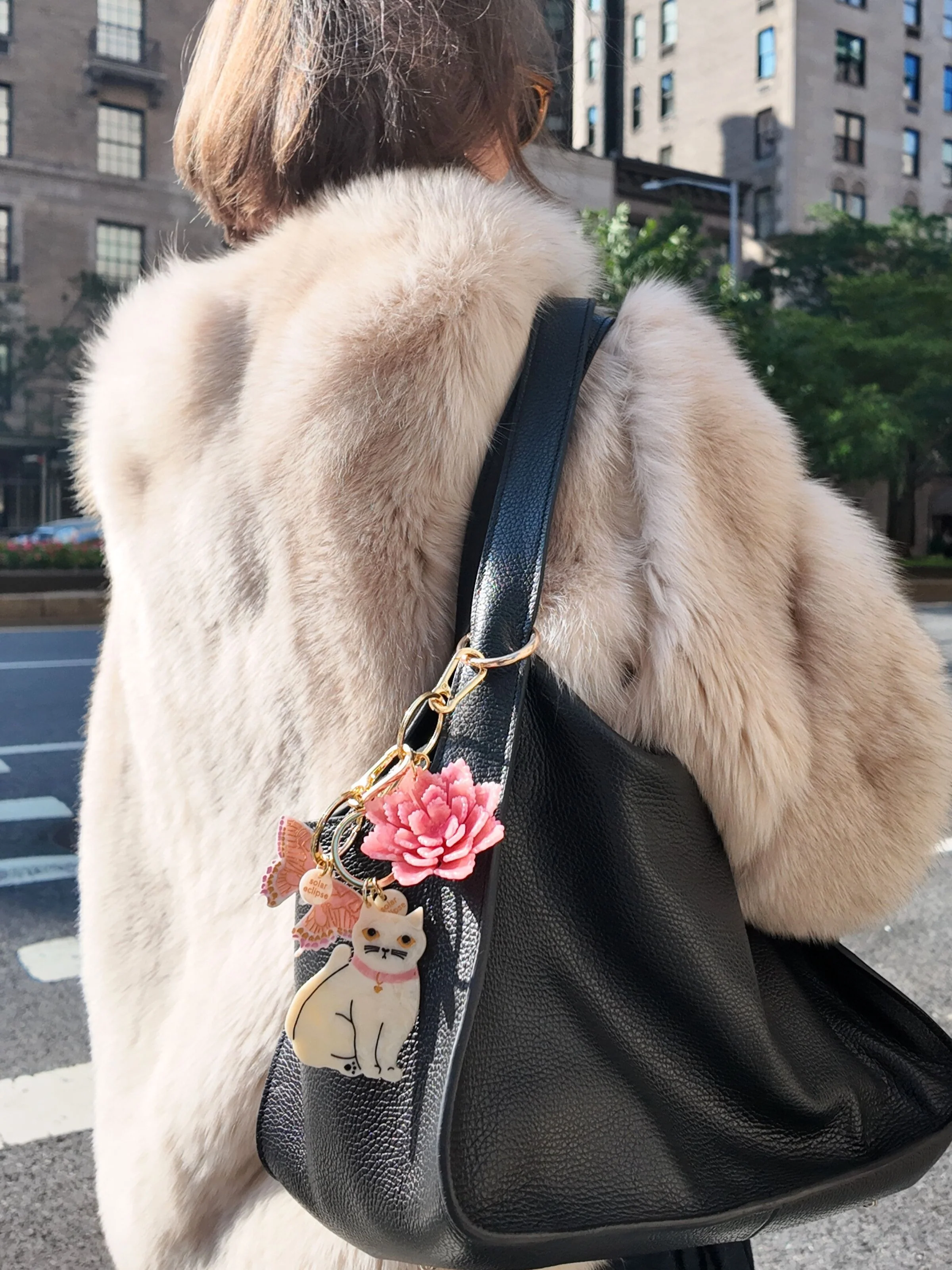 Hand-painted Kawaii Cat Bag Charm + Keychain | Eco-Friendly - Image 3