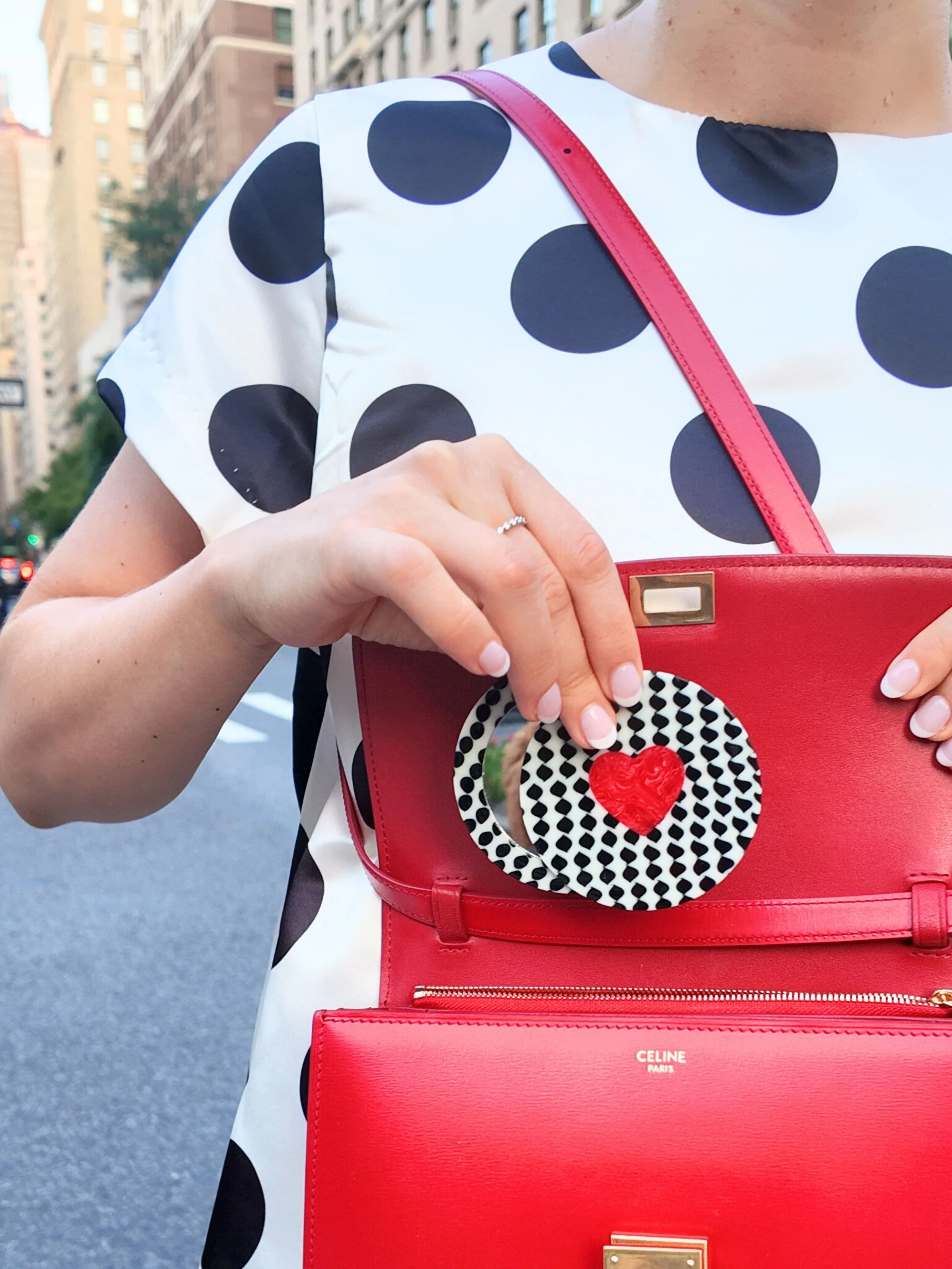 Hand-painted Polka Dot Heart Compact Mirror - Image 2