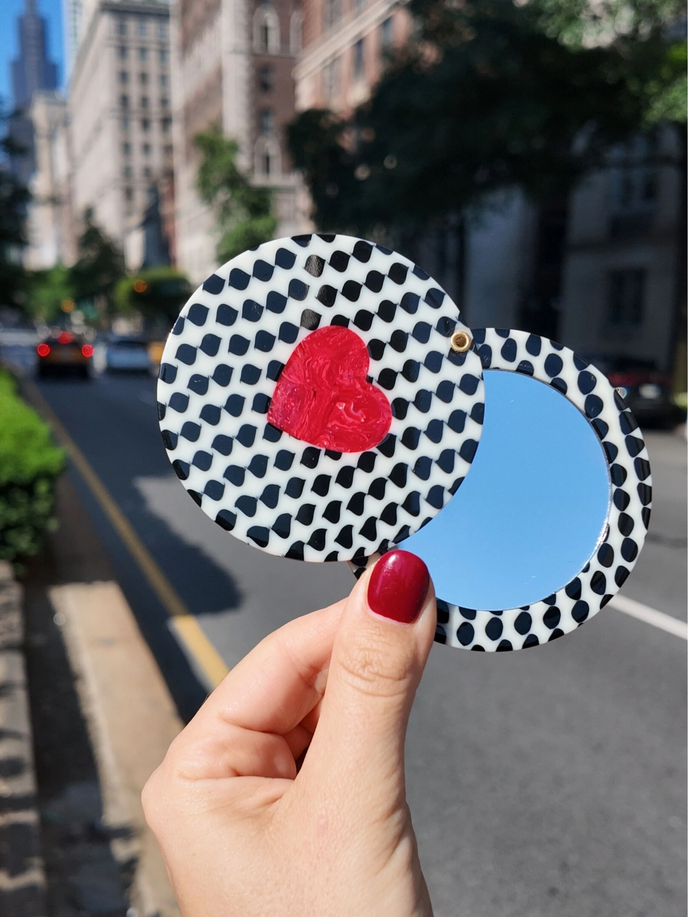 Hand-painted Polka Dot Heart Compact Mirror - Image 3