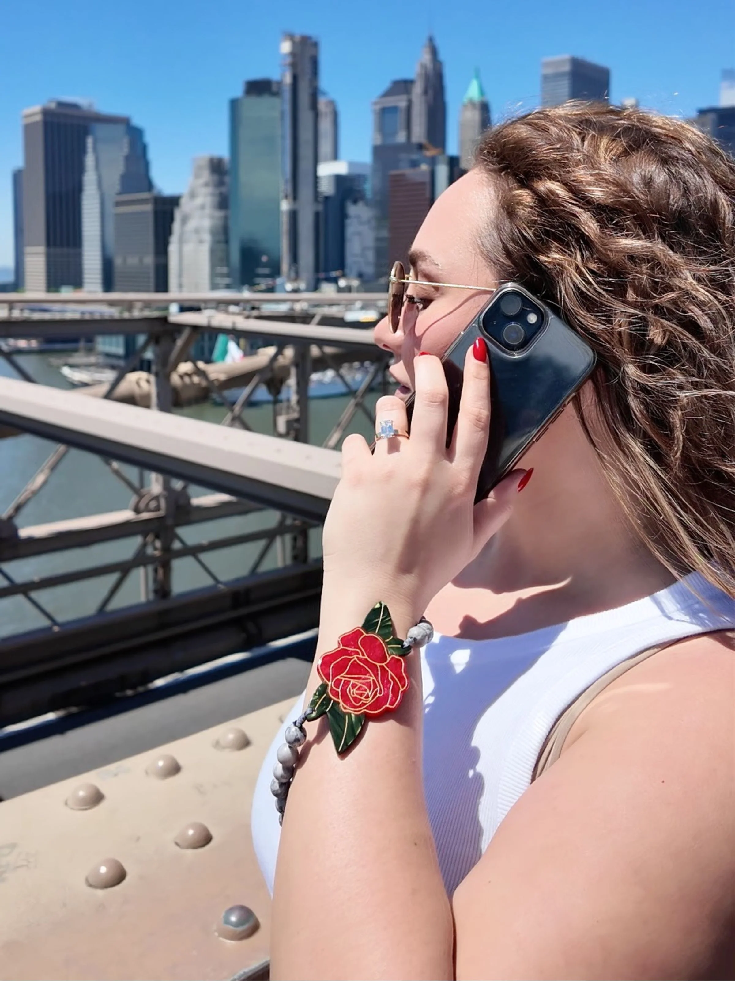 Hand-painted Red Rose Gemstone Bracelet Phone Chain - Image 5