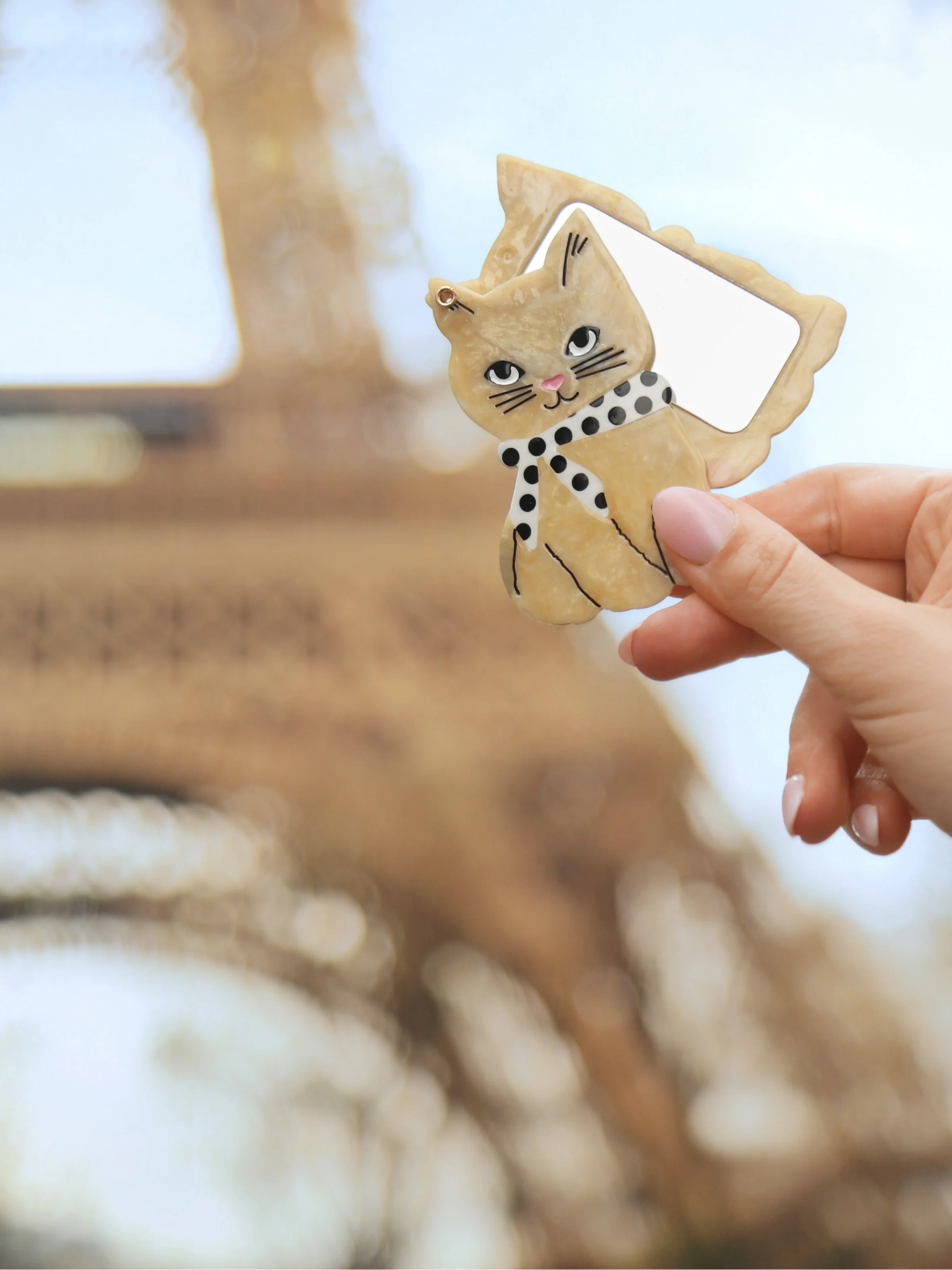 Hand-painted Scarf Kitten Compact Mirror | Eco-Friendly - Image 2