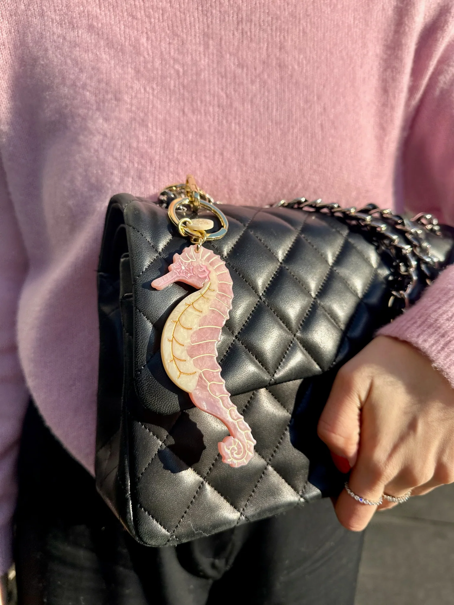 Hand-painted Seahorse Bag Charm + Keychain | Eco-Friendly - Image 4