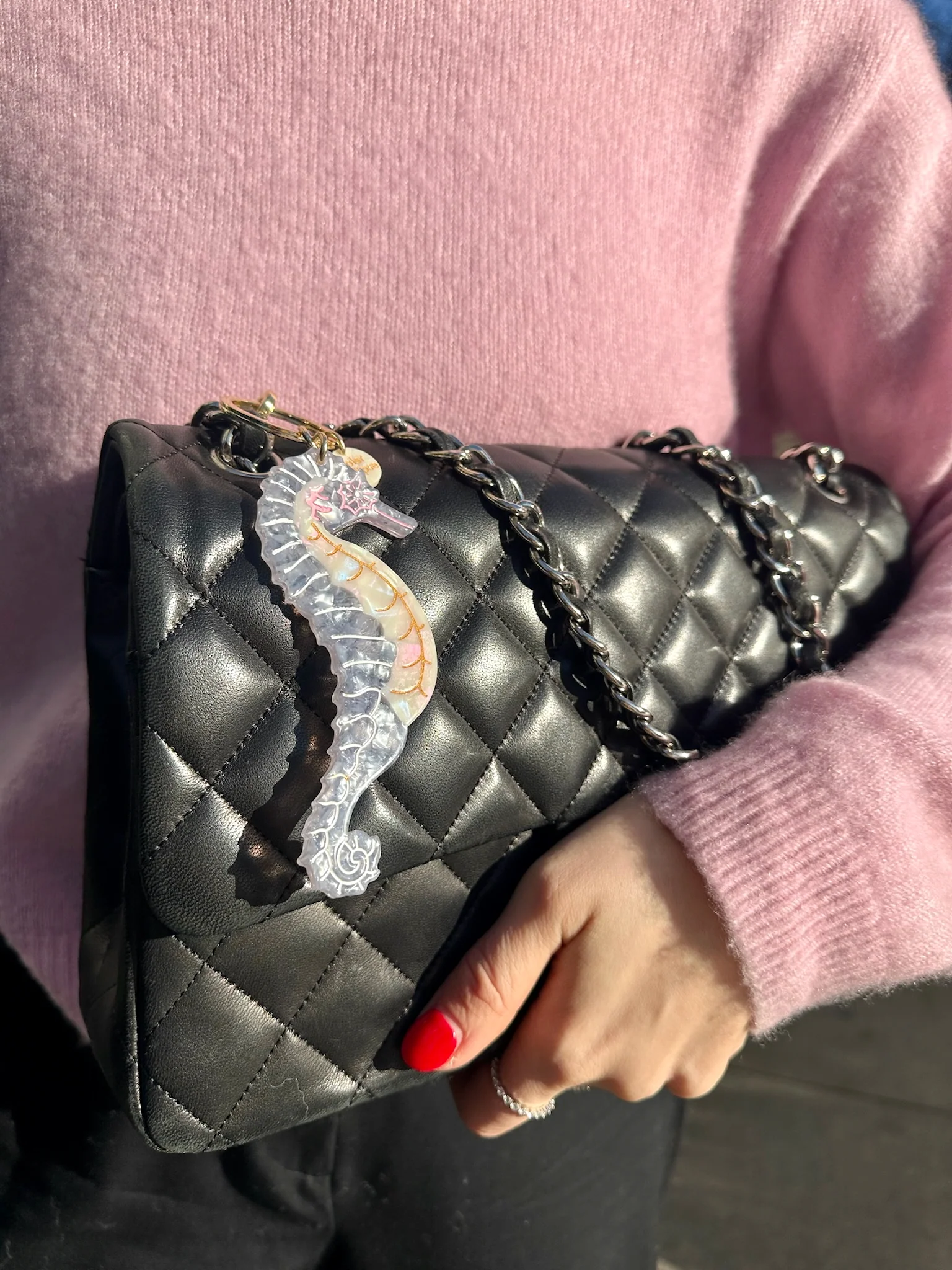 Hand-painted Seahorse Bag Charm + Keychain | Eco-Friendly - Image 7