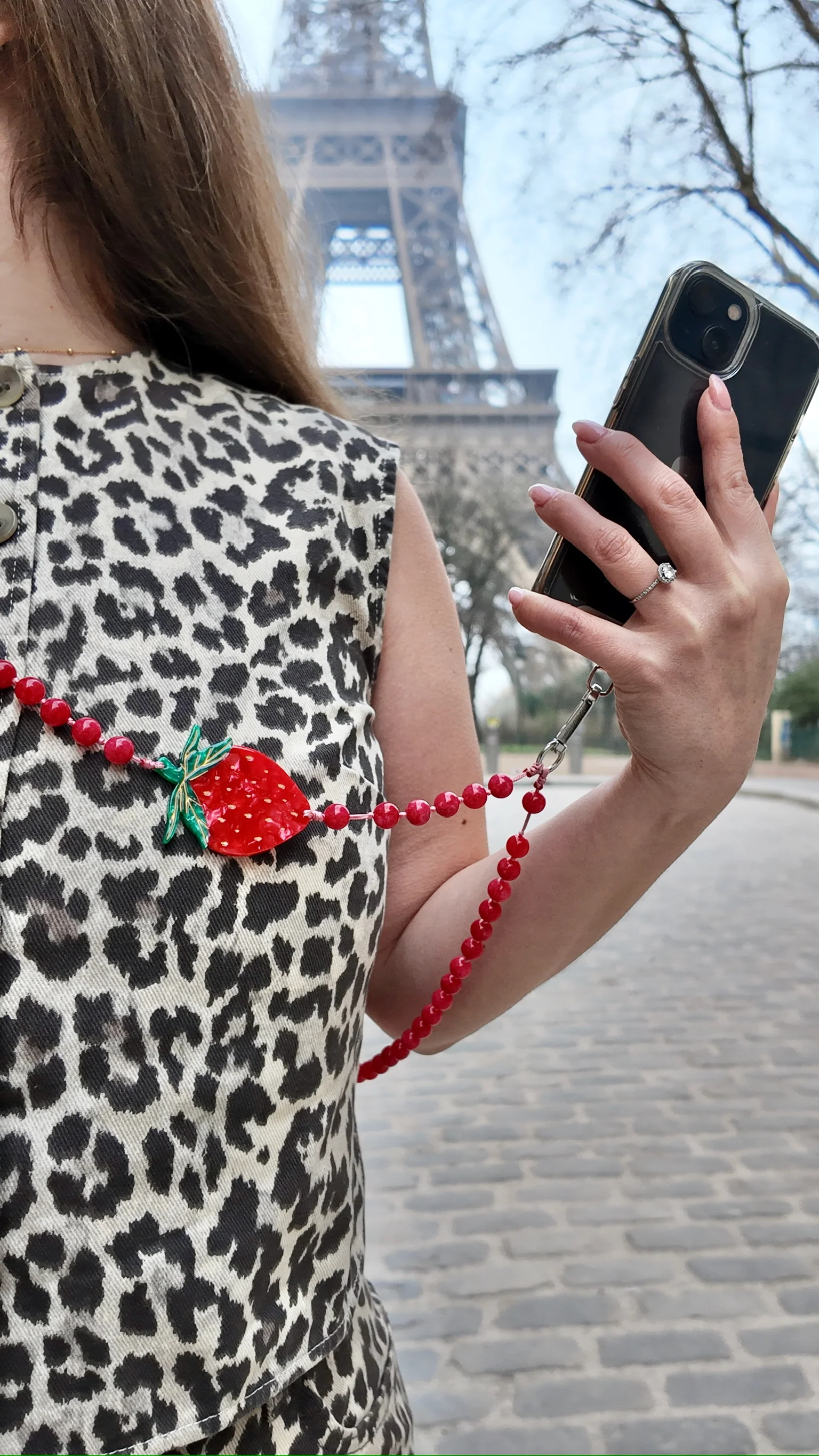 Hand-painted Strawberry Gemstone Crossbody Phone Chain - Image 3