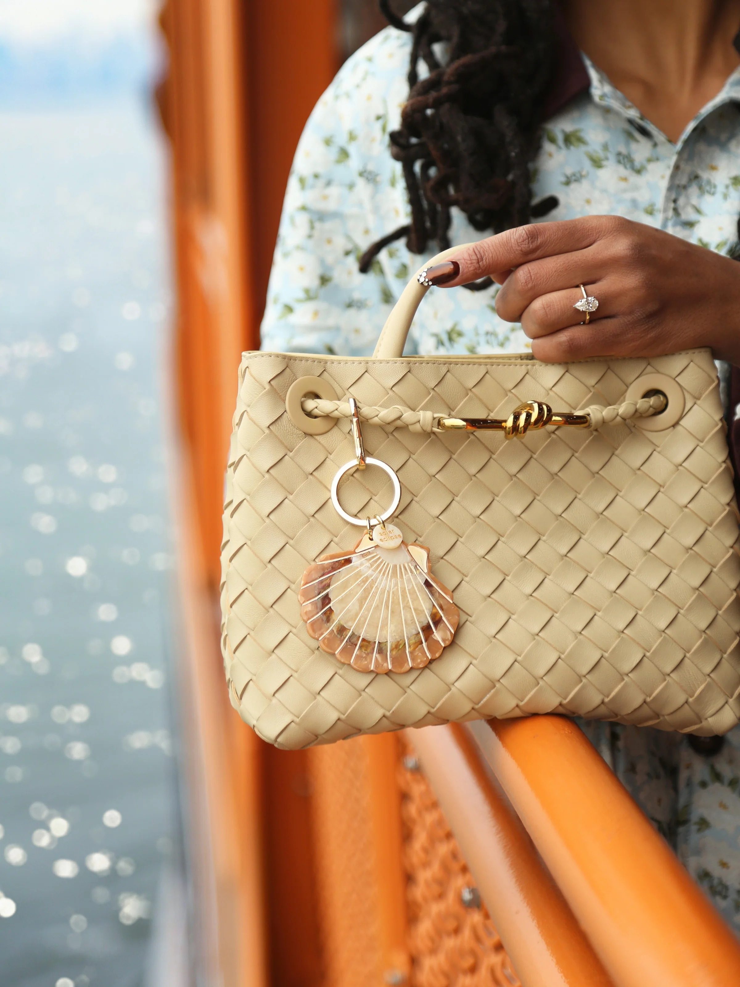 Hand-painted Sunset Seashell Bag Charm + Keychain | Eco-Friendly - Image 2