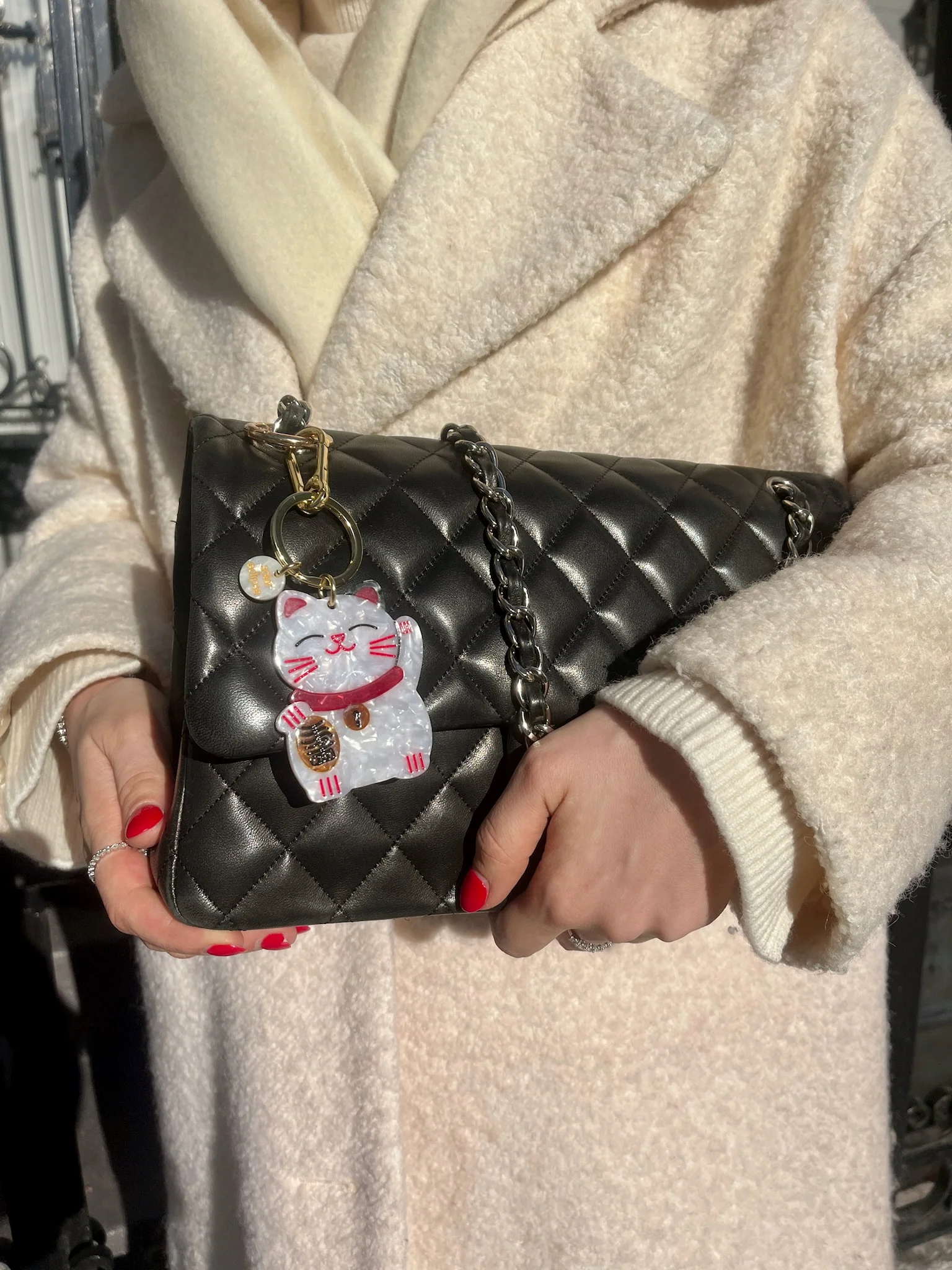 Hand-painted Lucky Cat Bag Charm + Keychain | Eco-Friendly - Image 4