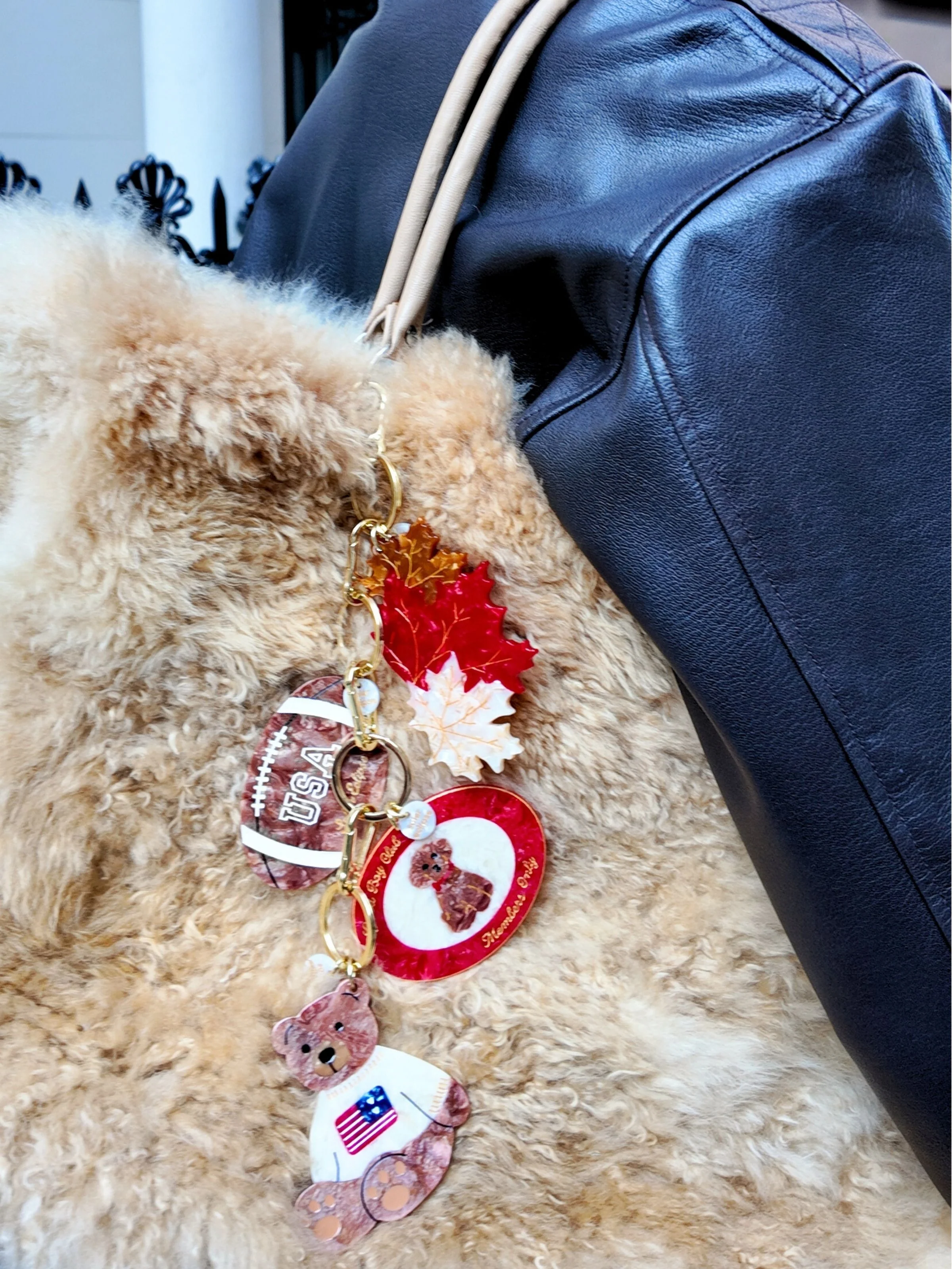 Hand-painted Vintage Football Bag Charm + Keychain | Eco-Friendly - Image 3