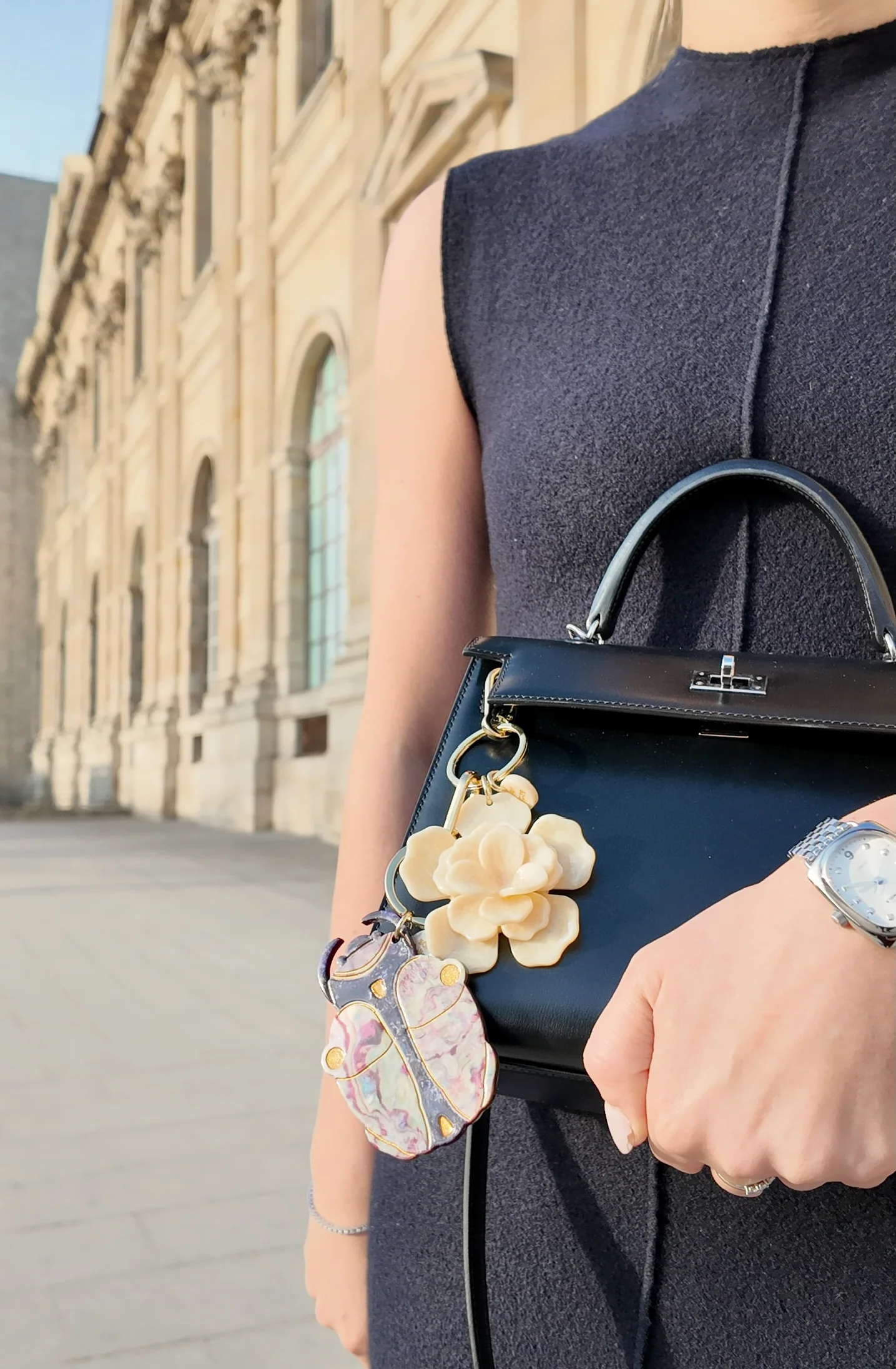 Handmade Origami Gardenia Flower Bag Charm + Keychain - Image 2