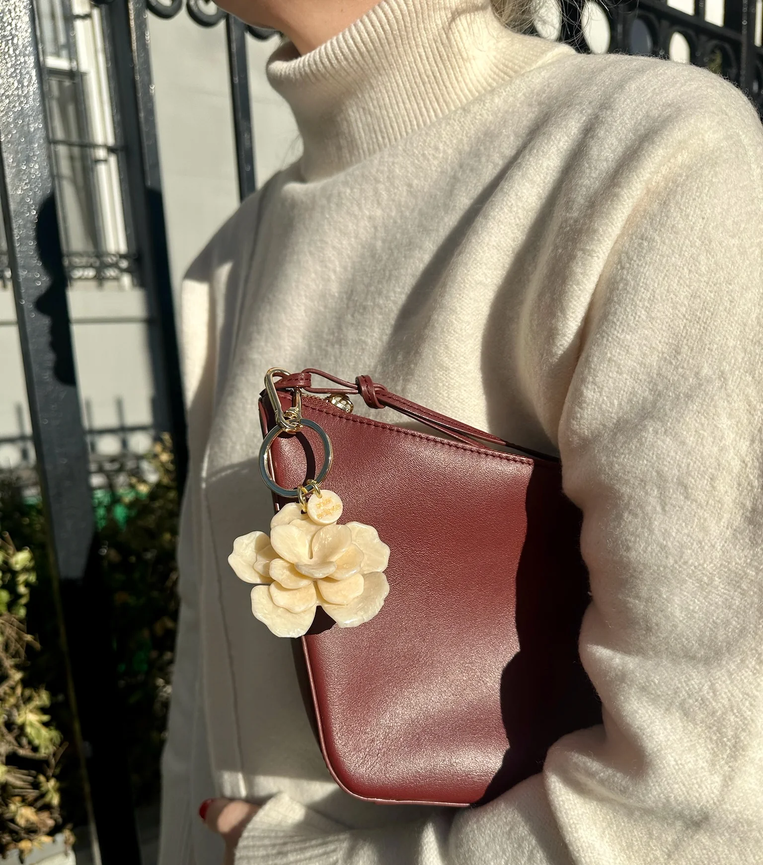 Handmade Origami Gardenia Flower Bag Charm + Keychain - Image 3