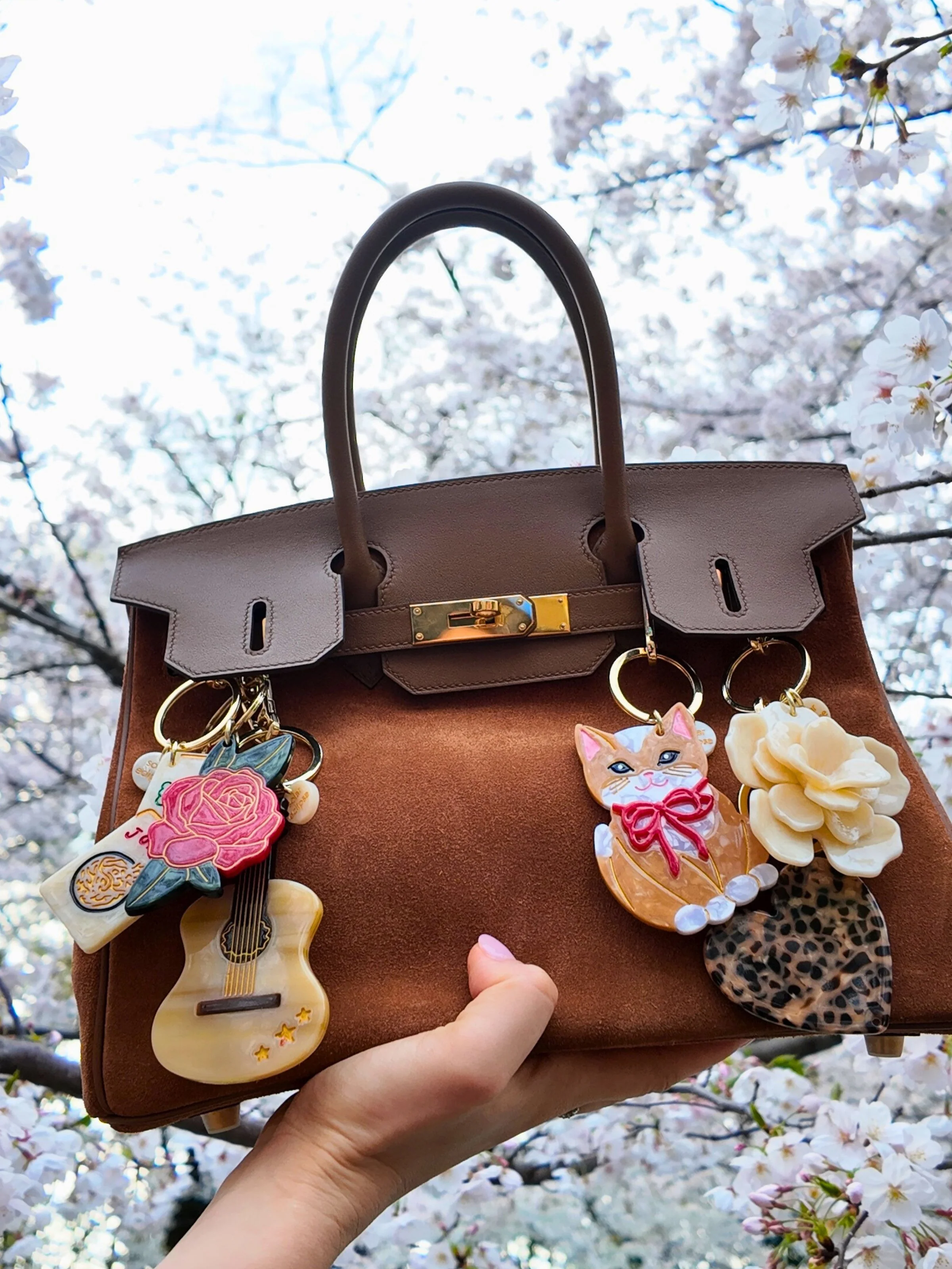 Handmade Origami Gardenia Flower Bag Charm + Keychain - Image 4