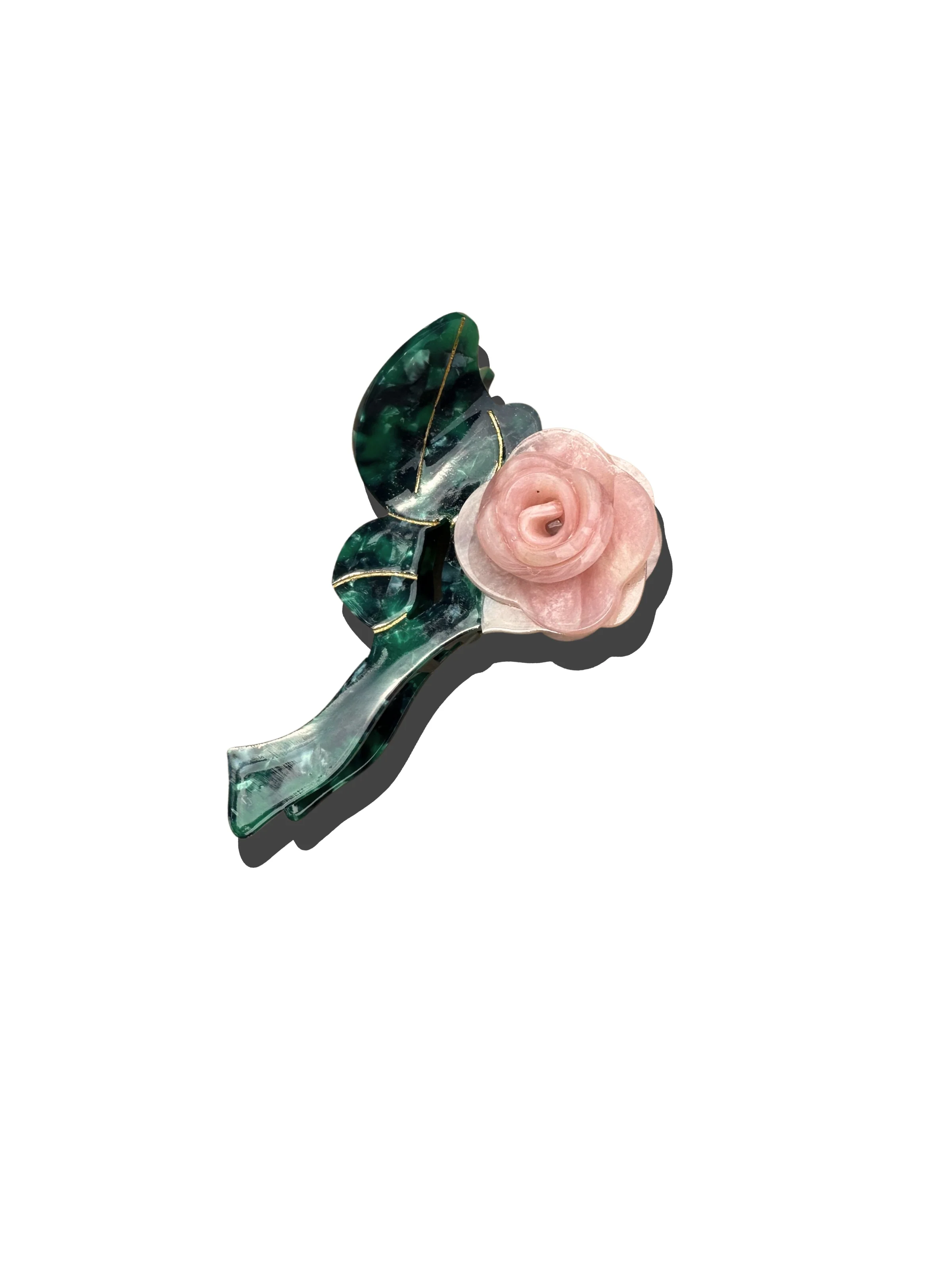 Handmade Origami Rose Stem Flower Claw Hair Clip - Image 3