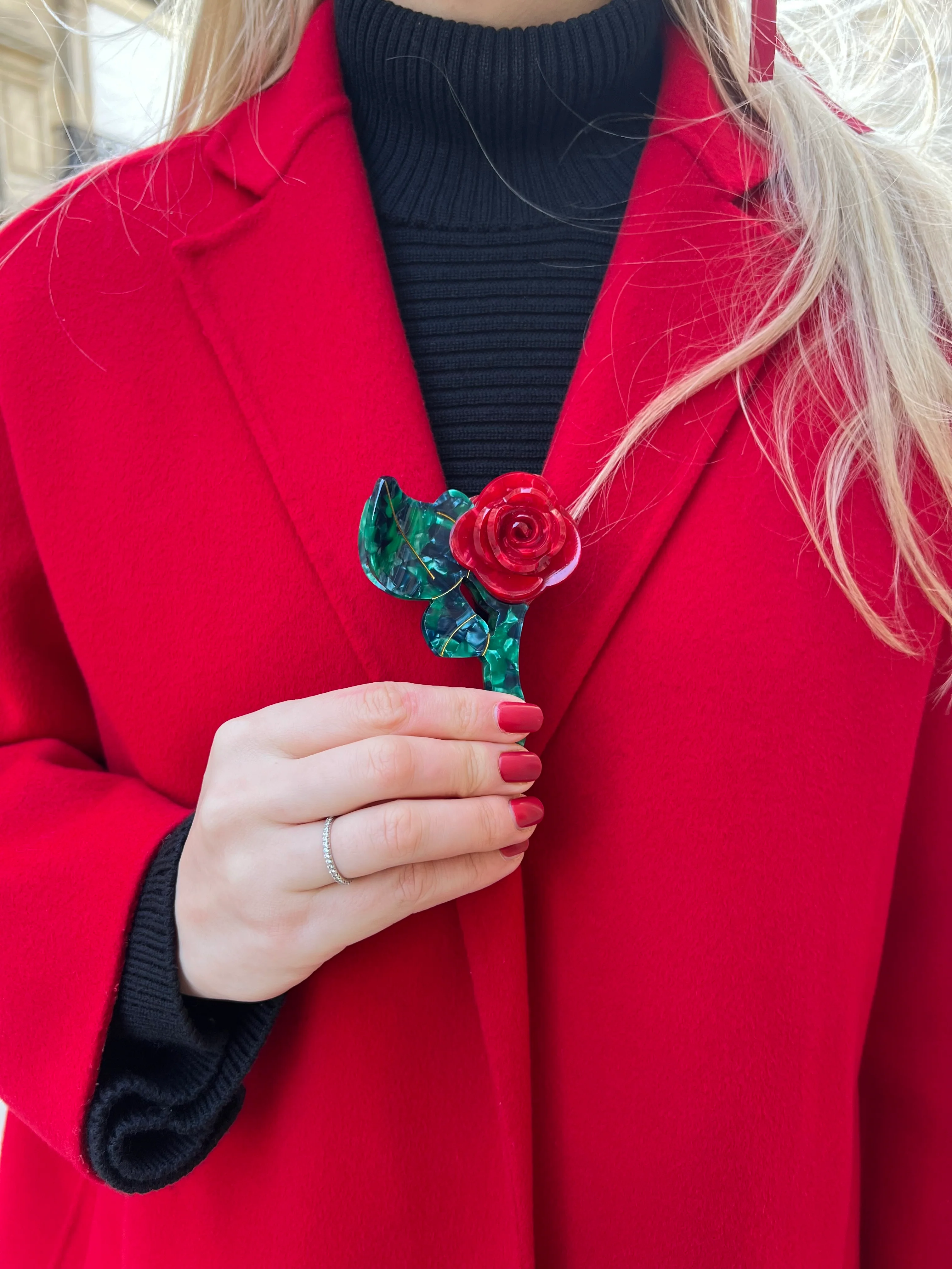 Handmade Origami Rose Stem Flower Claw Hair Clip - Image 4